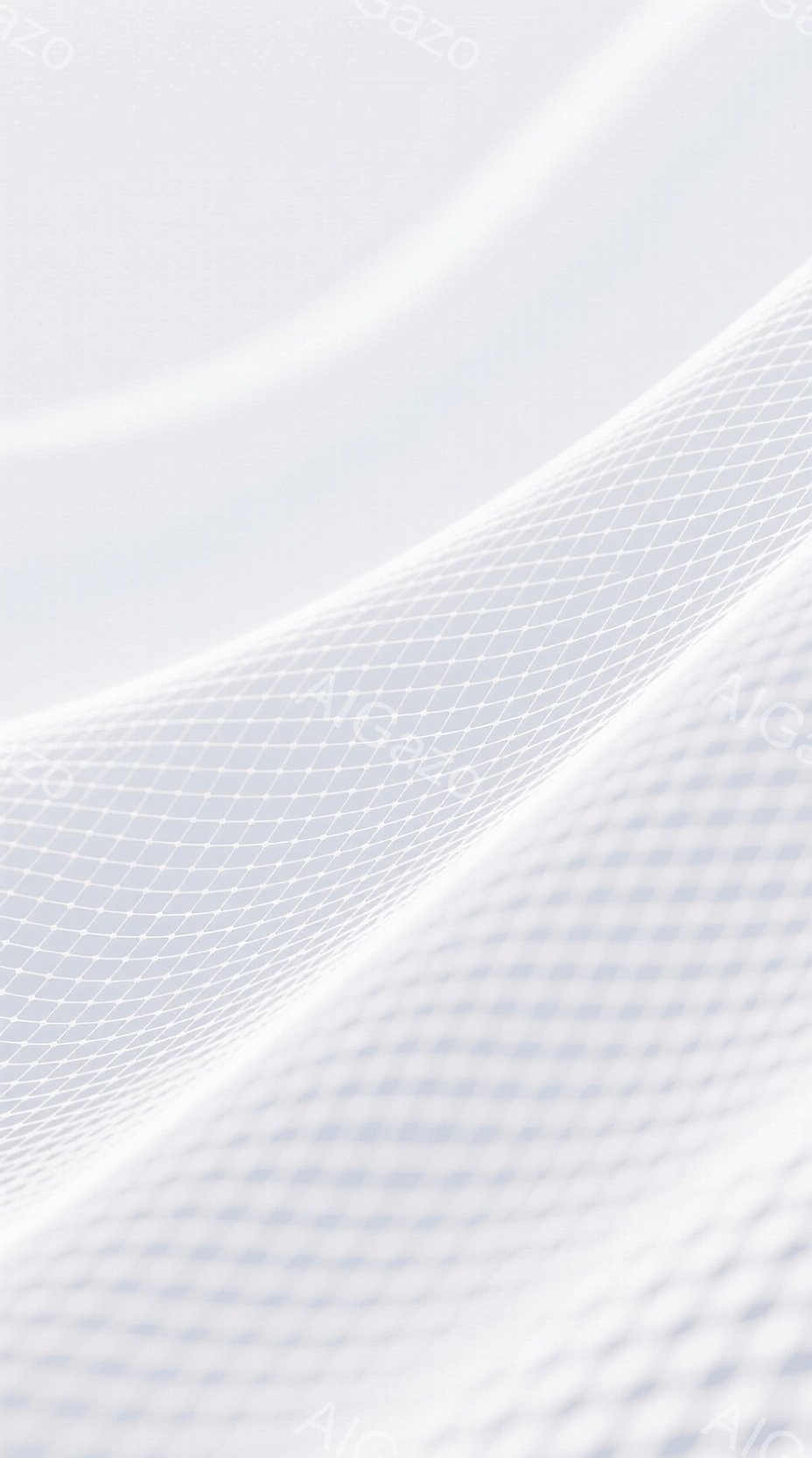 白を基調とした抽象的な画像で、細い線が格子状に並び、なだらかな曲線を描いています。線はまるで光の軌跡やエネルギーの流れのように見え、未来的な印象を与えます。背景は白一色で、奥行きを感じさせず、線が際立っています。