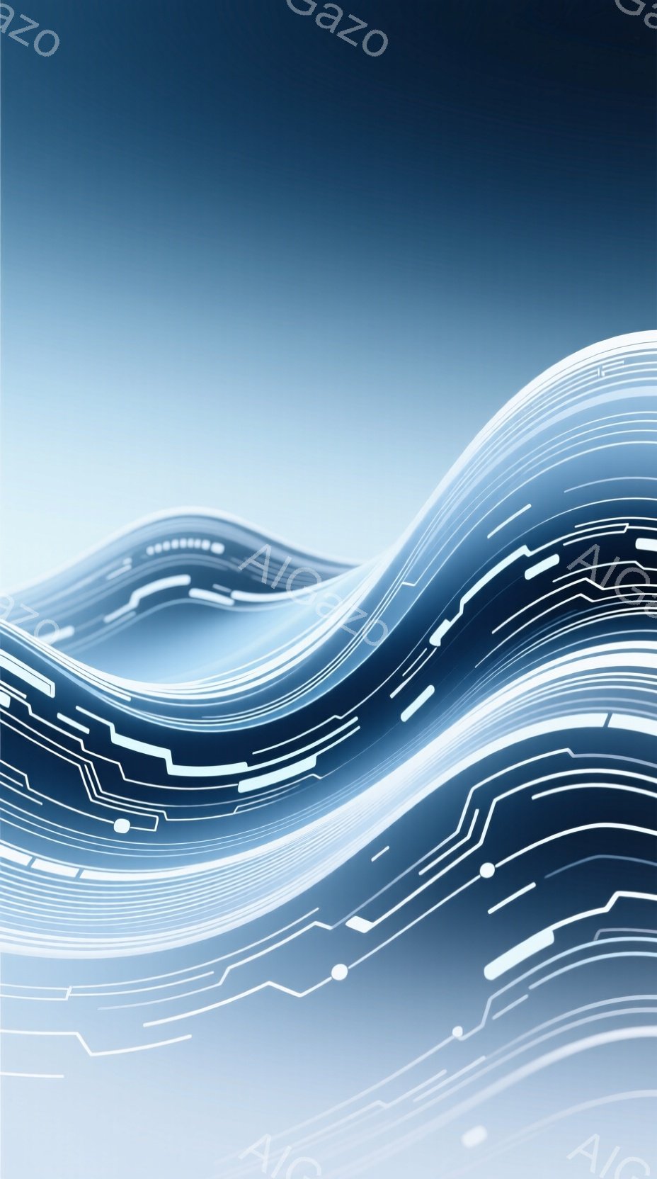 この画像は、青と白を基調とした抽象的なデジタルアート作品です。光の線が流れるように曲線を描き、未来的な回路やエネルギーの流れを想起させます。背景はグラデーションで、全体として滑らかでダイナミックな印象を与えます。