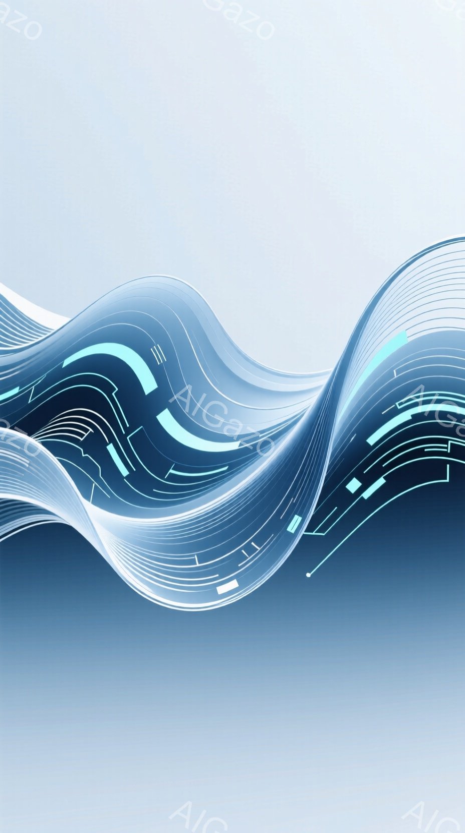 滑らかな青色の線が曲線を描き、まるで光の帯が空中に漂っているかのような抽象的なイメージです。線は明るい水色と濃い青色で構成され、背景はグラデーションのかかった青色で、未来的な雰囲気を感じさせます。全体として、流動的でダイナミックなエネルギーが表現されています。