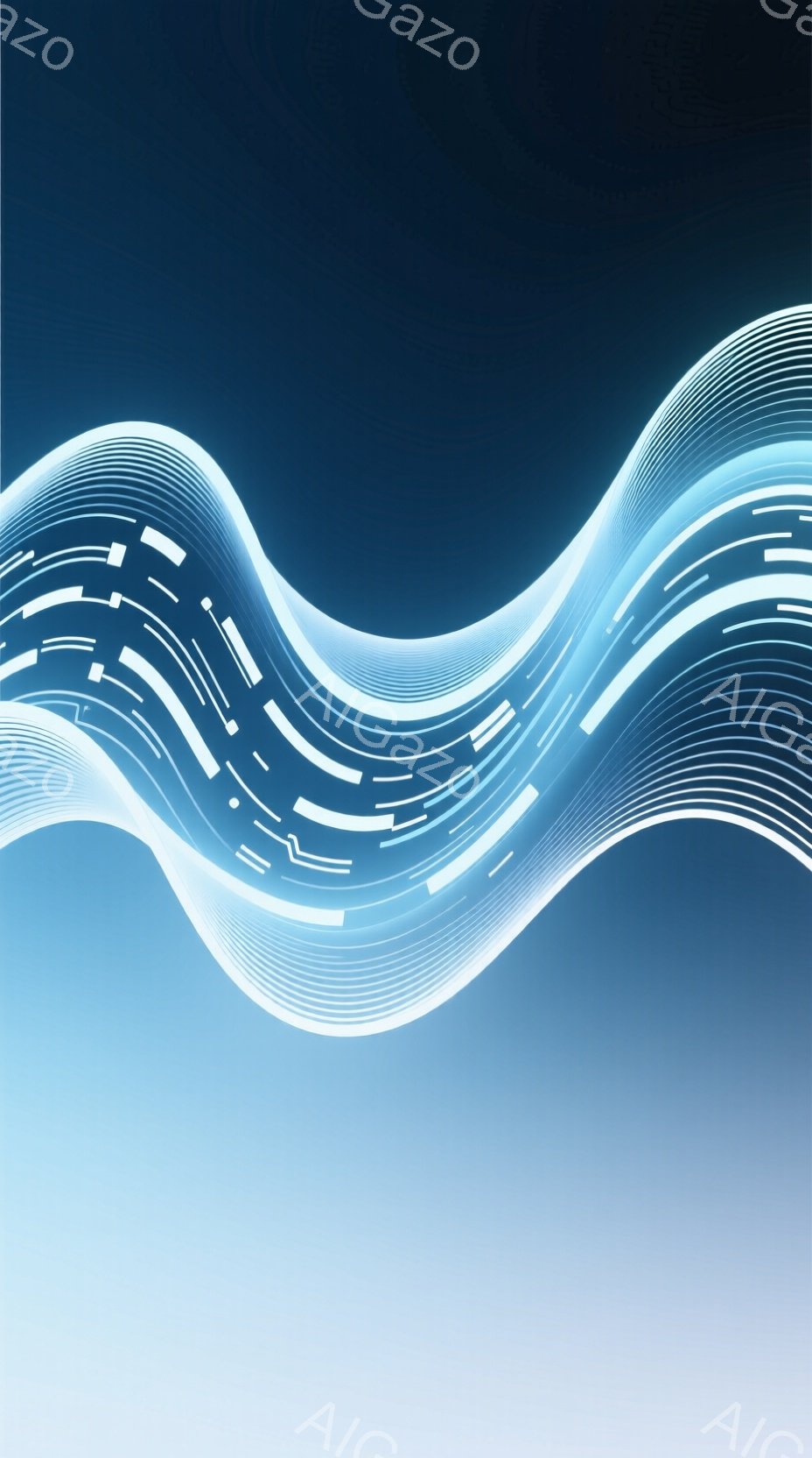 鮮やかな青色のグラデーションを背景に、白い線が波打つように流れる抽象的な画像です。線は等間隔に並んでおり、未来的な光の軌跡やエネルギーの流れを連想させます。全体的にクールで洗練された印象を与え、デジタルアートやテクノロジー関連のビジュアルに適しているように見えます。