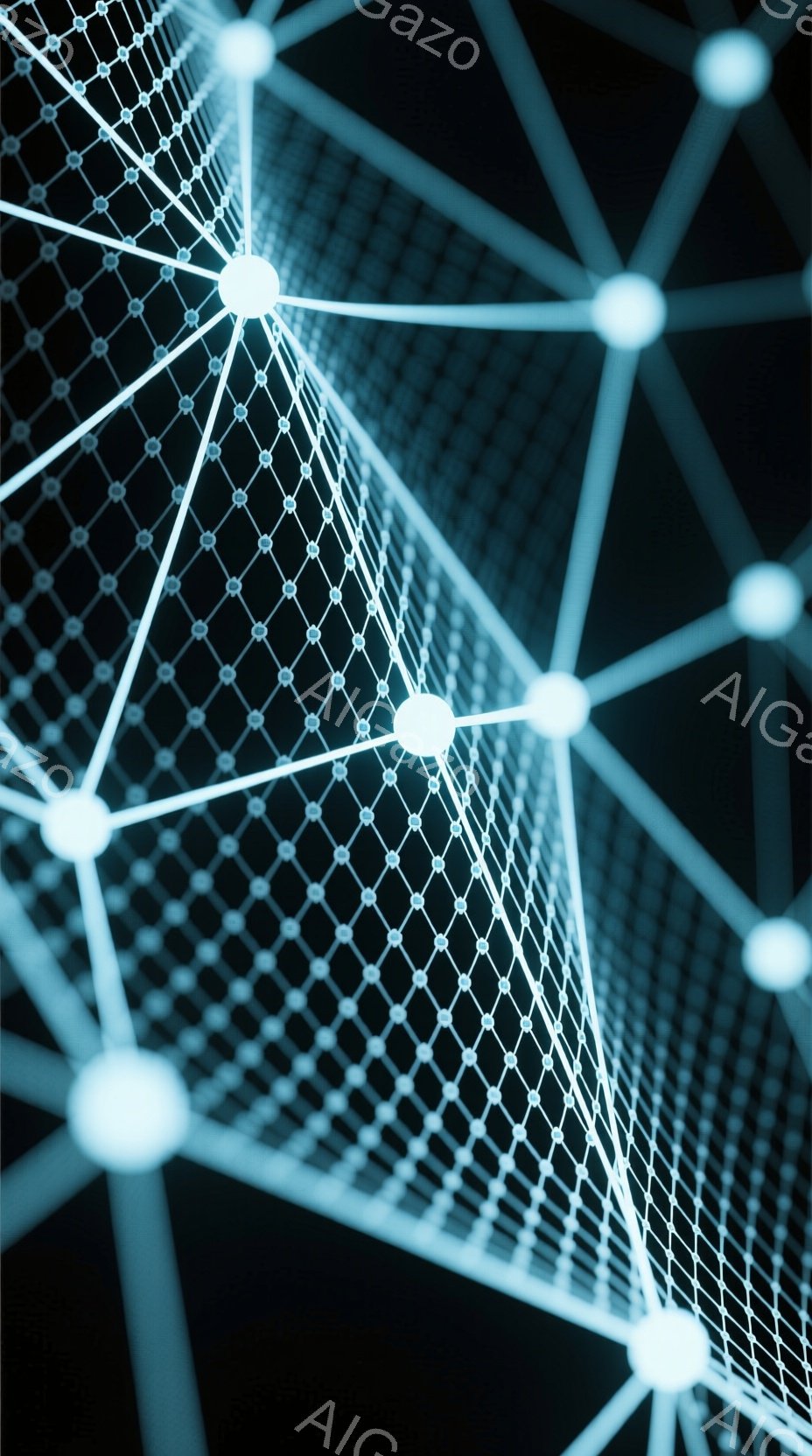 鮮やかな光の線が網の目のように交差する抽象的なイメージです。光の点は、暗い背景に浮かび上がり、まるでネットワークや接続性を視覚化したかのようです。全体的に未来的な雰囲気で、テクノロジーやデジタル世界の - AI生成フリー素材