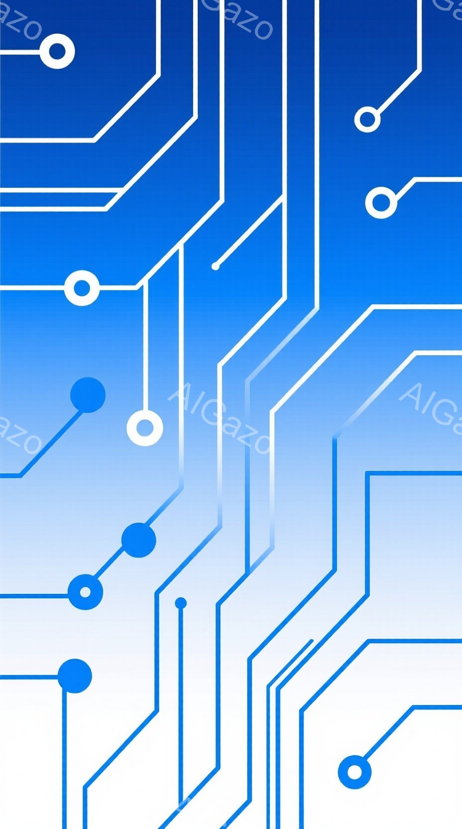 この画像は、青と白を基調とした回路図のような抽象的なデザインです。線と円で構成されたパターンが、背景全体に広がっており、未来的なテクノロジーやネットワークを連想させます。グラデーションが光沢感を演出し - AI生成フリー素材