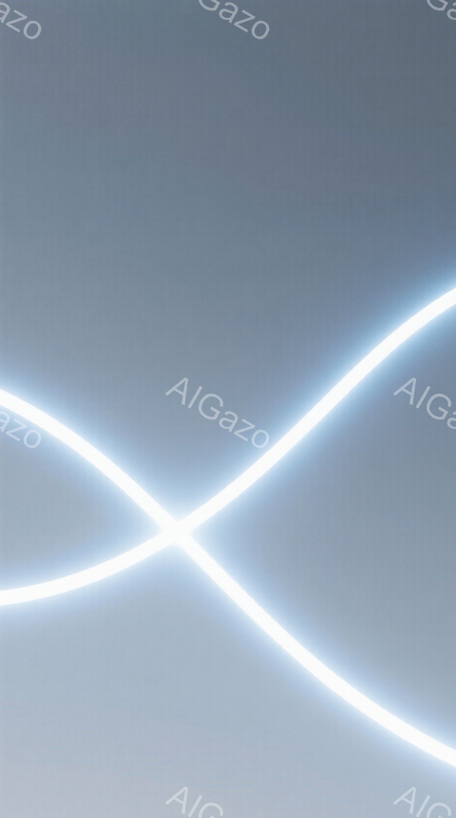 鮮やかな白い光の線が交差しており、まるで未来的で抽象的な空間を表現しているようだ。背景は均一なグレーで、光の線が際立って見えるように設計されている。全体として、ミニマルでありながら、エネルギッシュで、どこか幻想的な雰囲気を漂わせている。