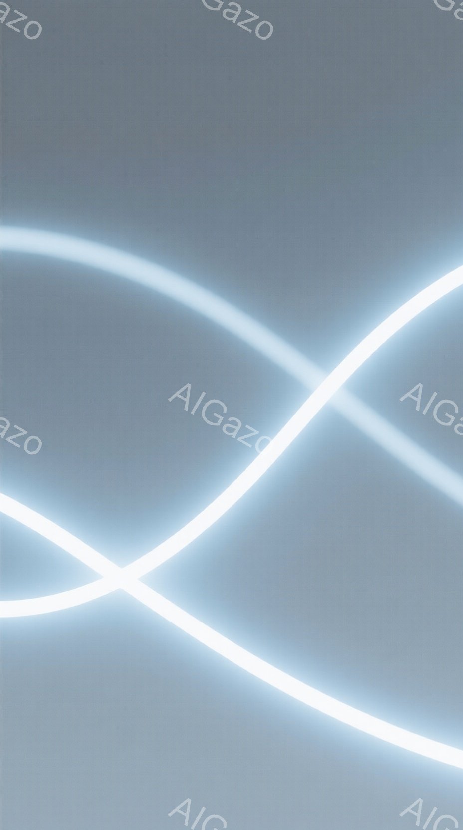 この画像は、暗いグレーの背景に、光る白い線が交差している抽象的な表現です。線は曲線的で、未来的な印象を与え、まるで光の軌跡のように見えます。全体的に、静かで神秘的な雰囲気が漂っています。