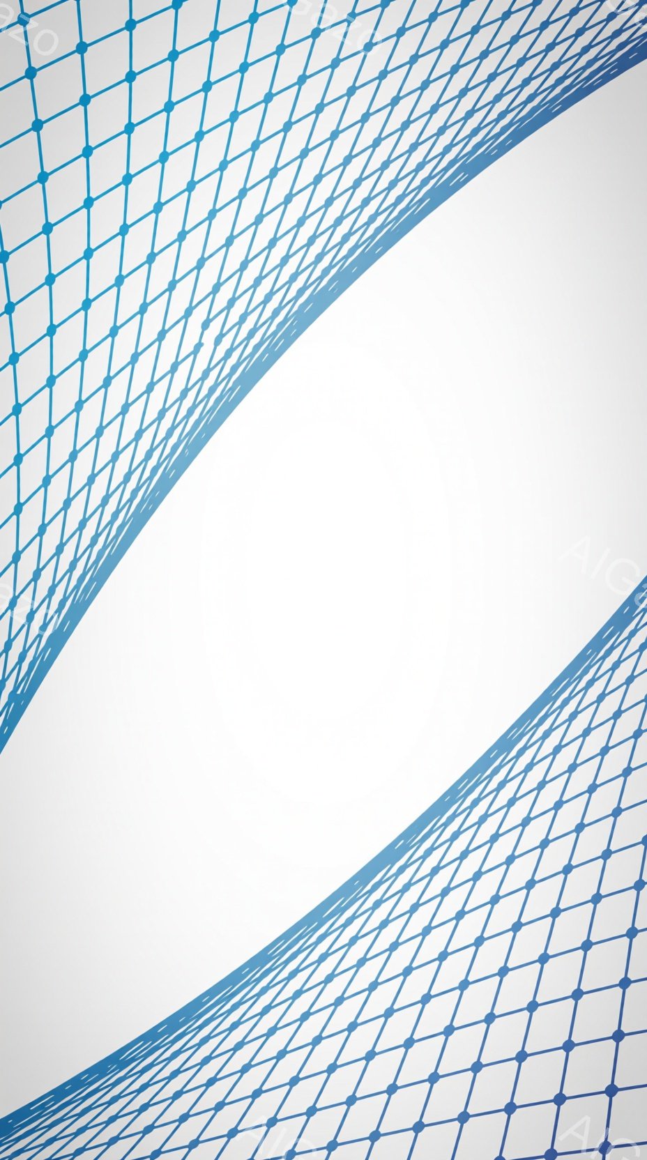 この画像は、白背景の上に、青い線で構成された抽象的な網目状のデザインが印象的です。線は左上から右下へ湾曲しており、遠近感を強調し、動きを暗示しています。全体的にミニマルでモダンな雰囲気であり、洗練された印象を与えます。