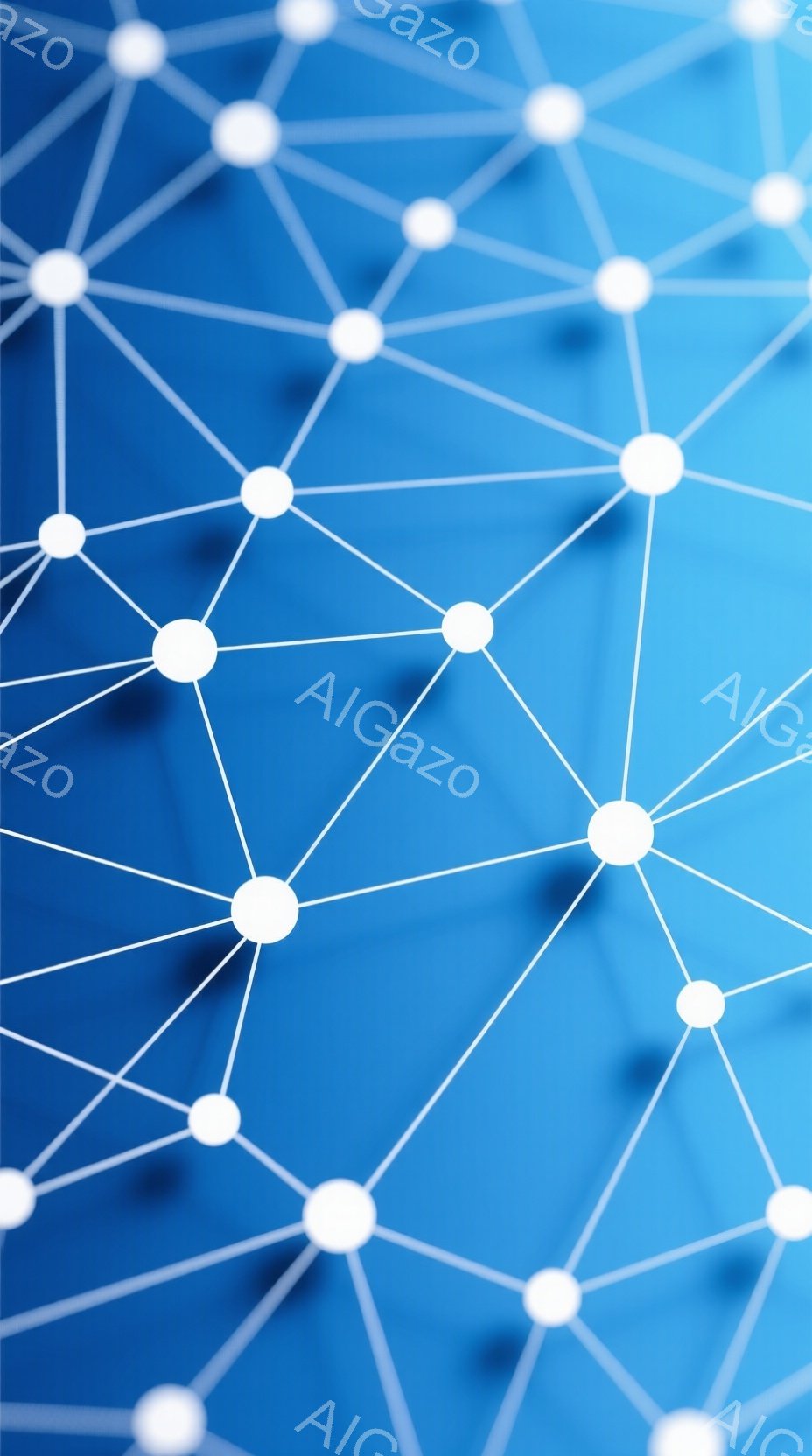 この画像は、青色のグラデーションを背景に、白い点が線で結ばれたネットワークのような抽象的なデザインです。線は様々な方向に伸びており、まるで複雑な回路や星座のようにも見えます。全体的に未来的な雰囲気で、 - AI生成フリー素材