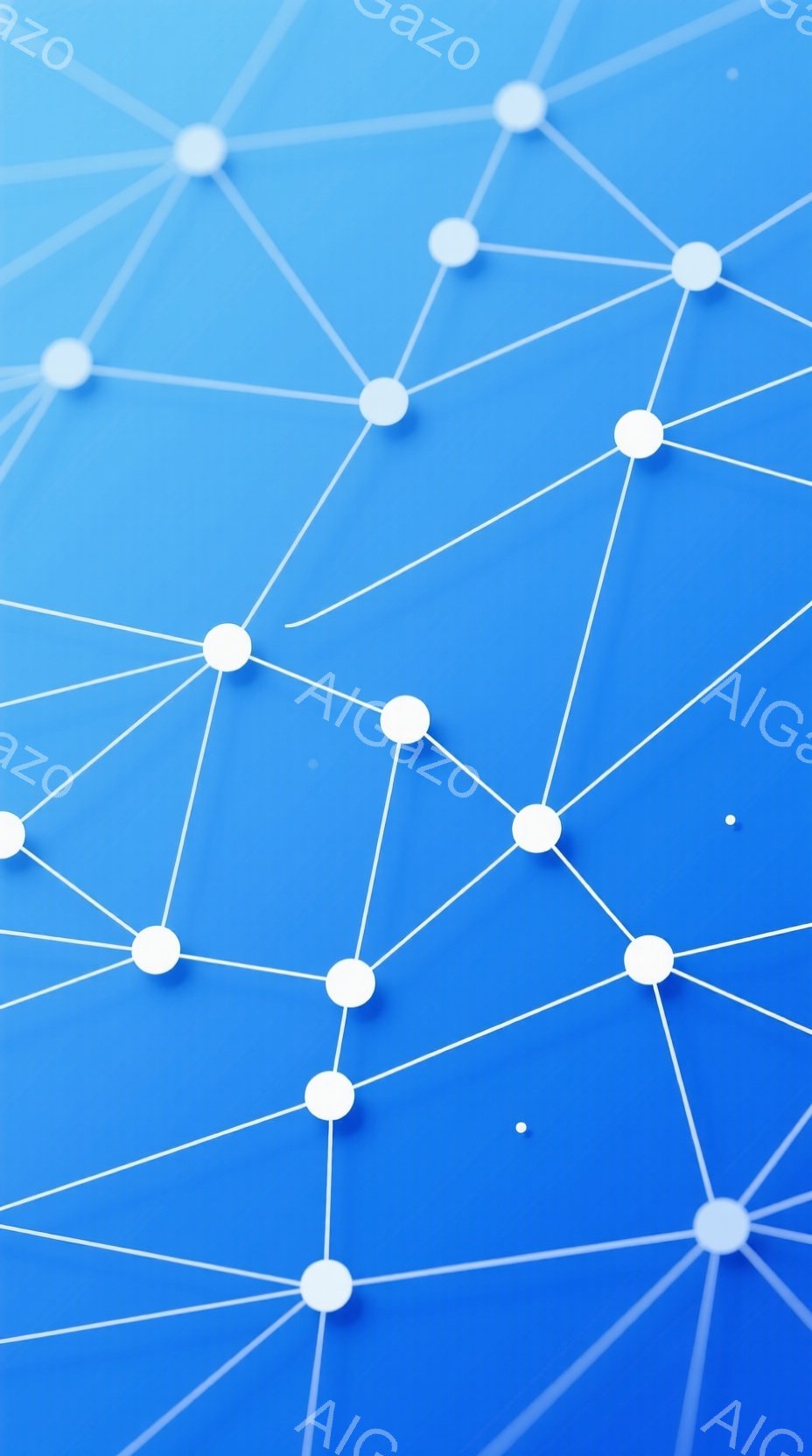 この画像は、青色のグラデーションを背景に、白い点が線で繋がれたネットワーク状の図形を描いています。白い点は均等に配置され、互いに接続することで複雑なパターンを形成しています。全体的に、テクノロジー、接続、あるいは抽象的な概念を象徴するような、クールでモダンな雰囲気です。