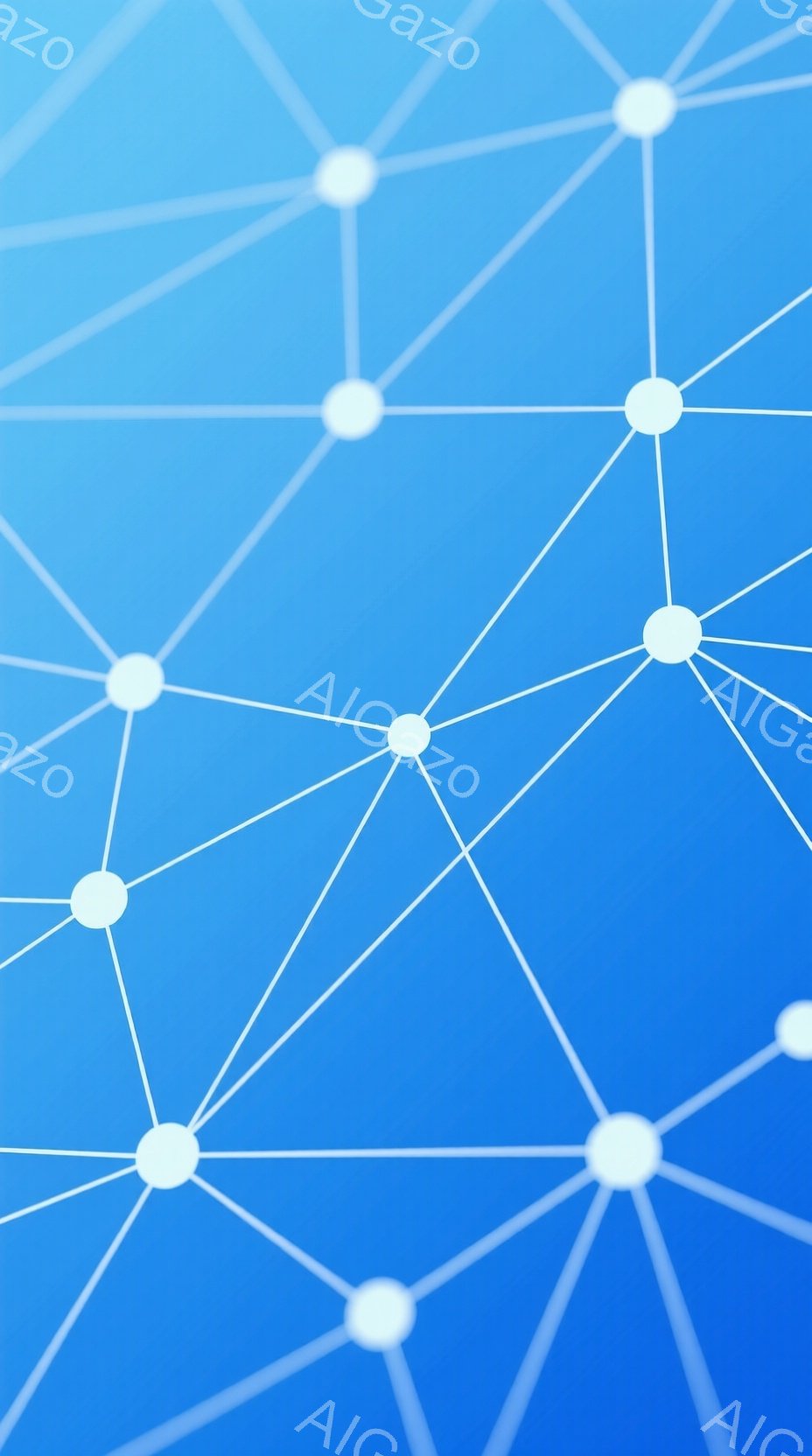 この画像は、青色のグラデーションを背景に、白い点が線で結ばれたネットワーク状の図形を描いています。線は不規則に交差し、複雑な繋がりを表現しています。全体的に、テクノロジー、通信、またはデータ構造を連想 - AI生成フリー素材