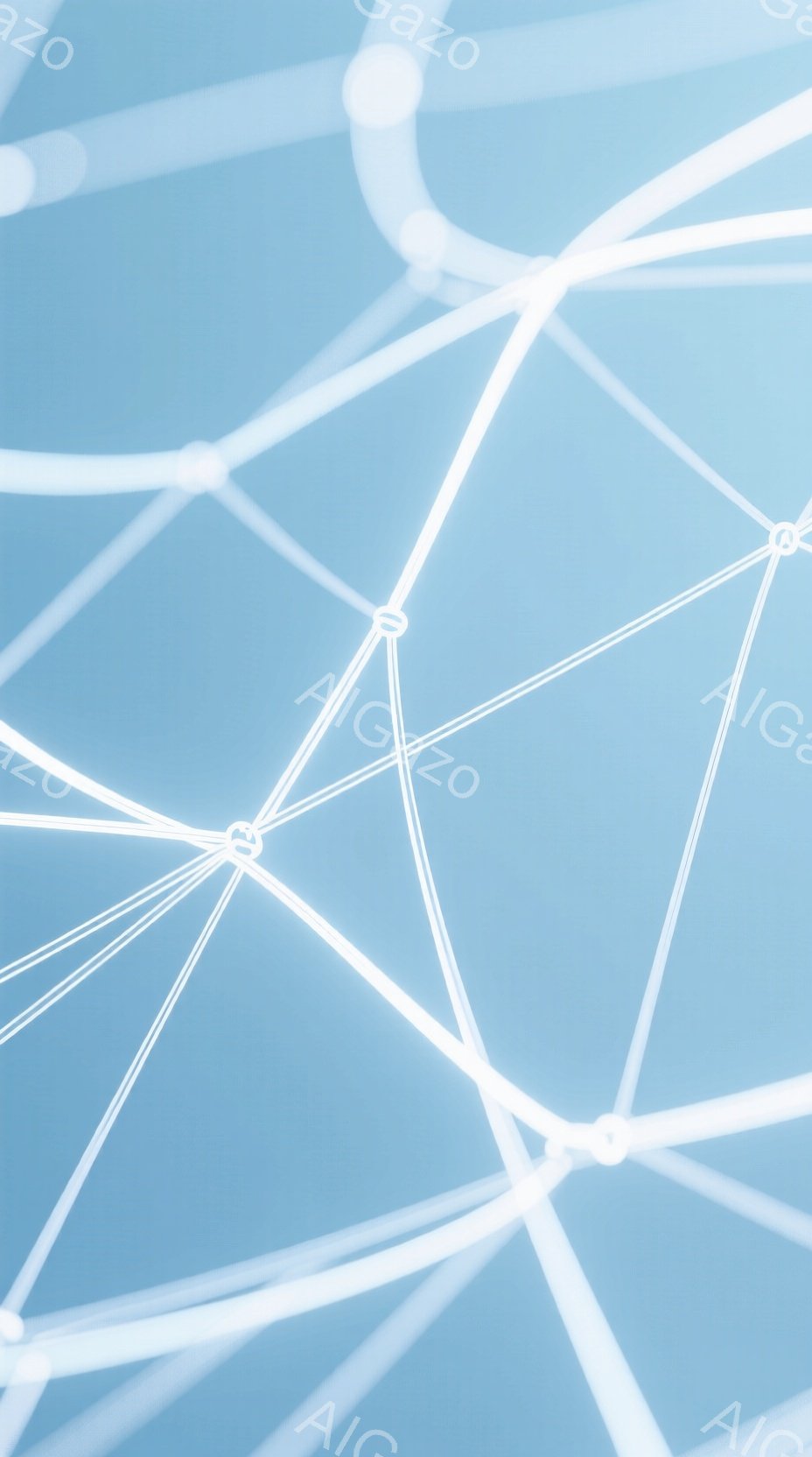 この画像は、青い背景に白い光の線が複雑に絡み合った抽象的な表現です。光の線は、まるで神経細胞のネットワークや宇宙空間の星間構造を連想させ、未来的な印象を与えます。全体的に、静かで神秘的な雰囲気が漂い、 - AI生成フリー素材