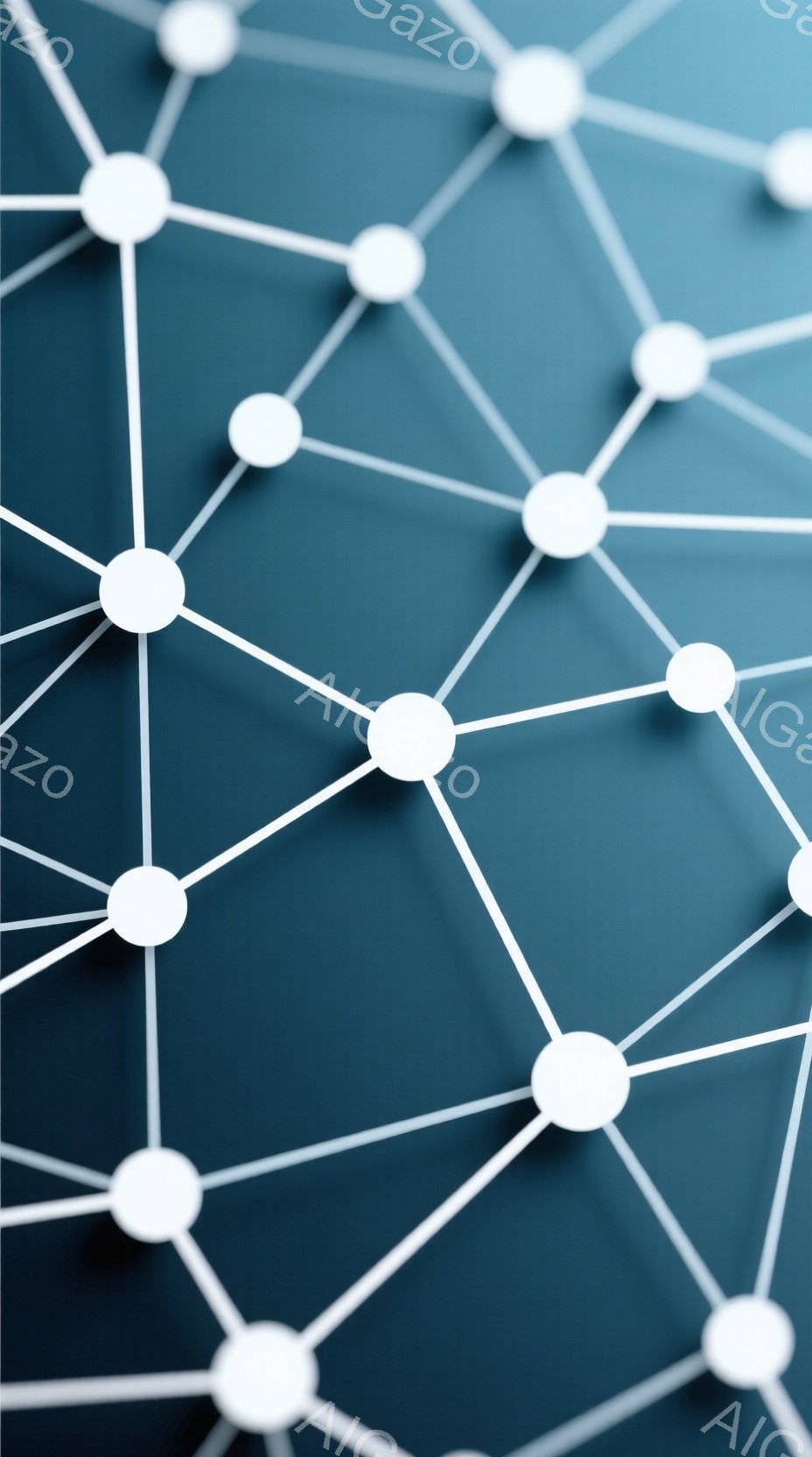 深い青色の背景に、白い点が線で繋がれたネットワークのような図形が描かれています。線は細く、点とのコントラストが強く、まるで分子構造やデジタルネットワークを連想させる抽象的なイメージです。全体的に冷静で知的な雰囲気を醸し出しています。