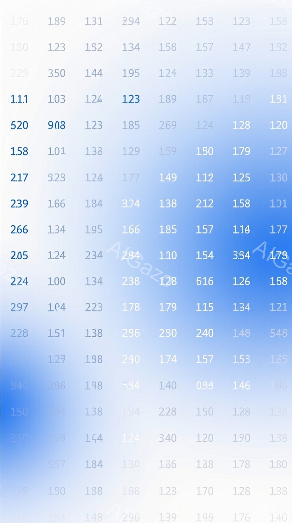 画像は、様々な数字がランダムに配置された抽象的なものです。数字は異なるフォントとサイズで表示され、背景は一様な白です。 全体的に、情報過多で混乱した雰囲気で、意味不明なデータを強調しているように見えます。