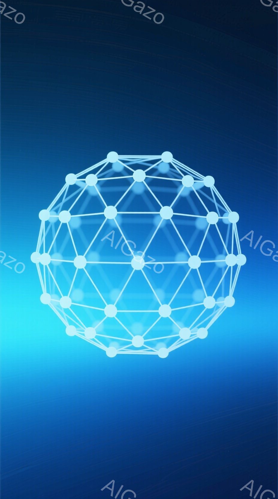 鮮やかな青色の背景に、白い線で構成されたドデカヘドロン（正十二面体）が浮かび上がっています。線は各頂点で繋がり、球体のような形状を形成しており、まるで分子構造のような印象を与えます。全体的に未来的な雰囲気で、科学やテクノロジーを連想させます。