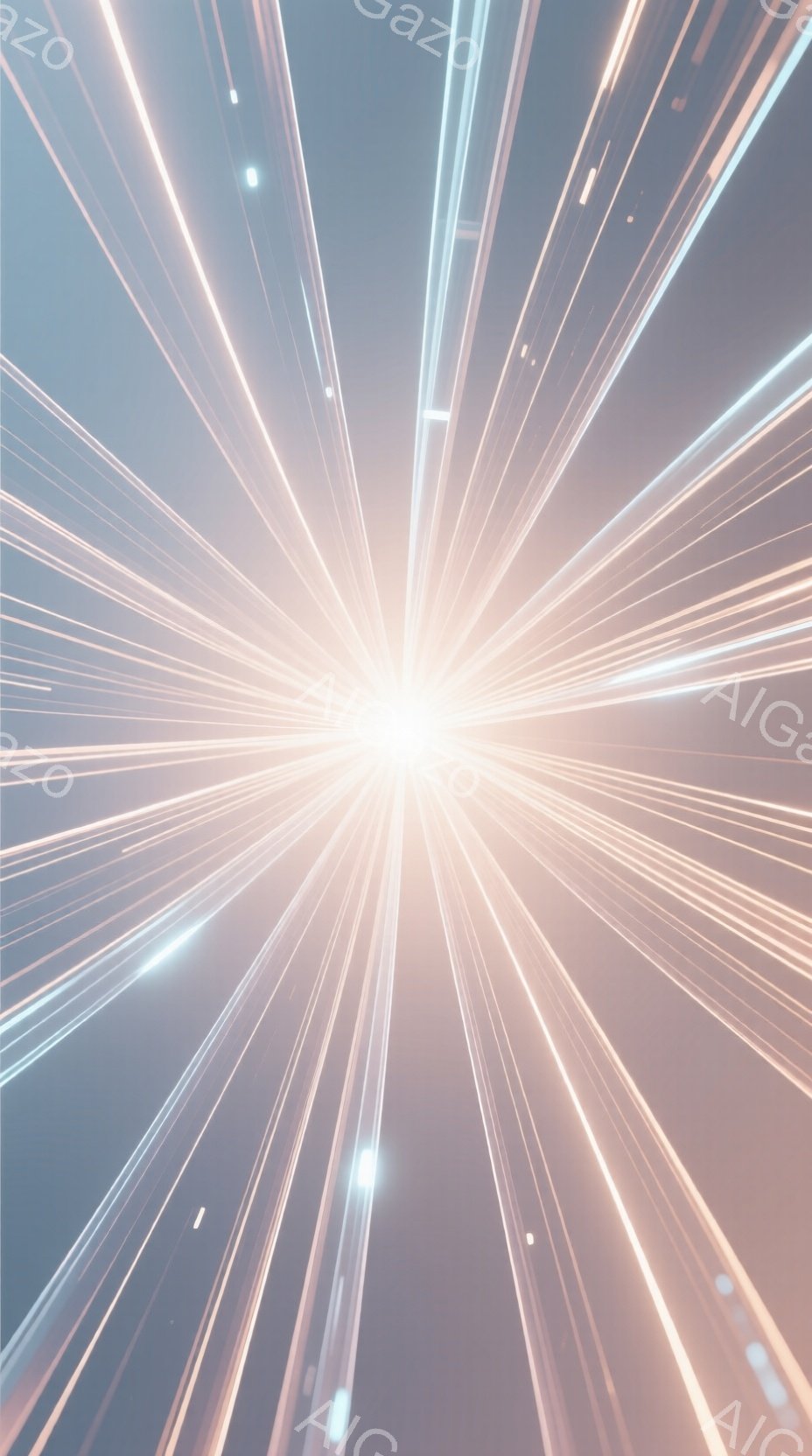 鮮やかな光線が中心から放射状に広がり、まるで何かが爆発するかのような印象を与える画像です。光線はオレンジと白を基調とし、背景は暗い青色で、未来的なエネルギーや速度感を強調しています。全体として、ダイナミックで抽象的なエネルギーの放出を表現した、幻想的な雰囲気の画像です。