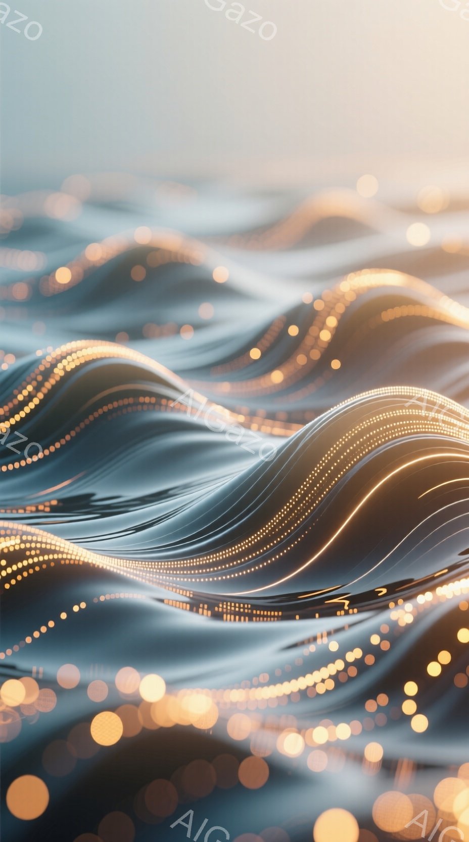 光の粒子が流れるような抽象的な画像で、深い青色の流線形が特徴的です。光の線はまるでエネルギーの流れのようで、背景はぼんやりと輝く光の粒子で満たされています。全体として、神秘的で未来的な雰囲気が漂う、テ - AI生成フリー素材