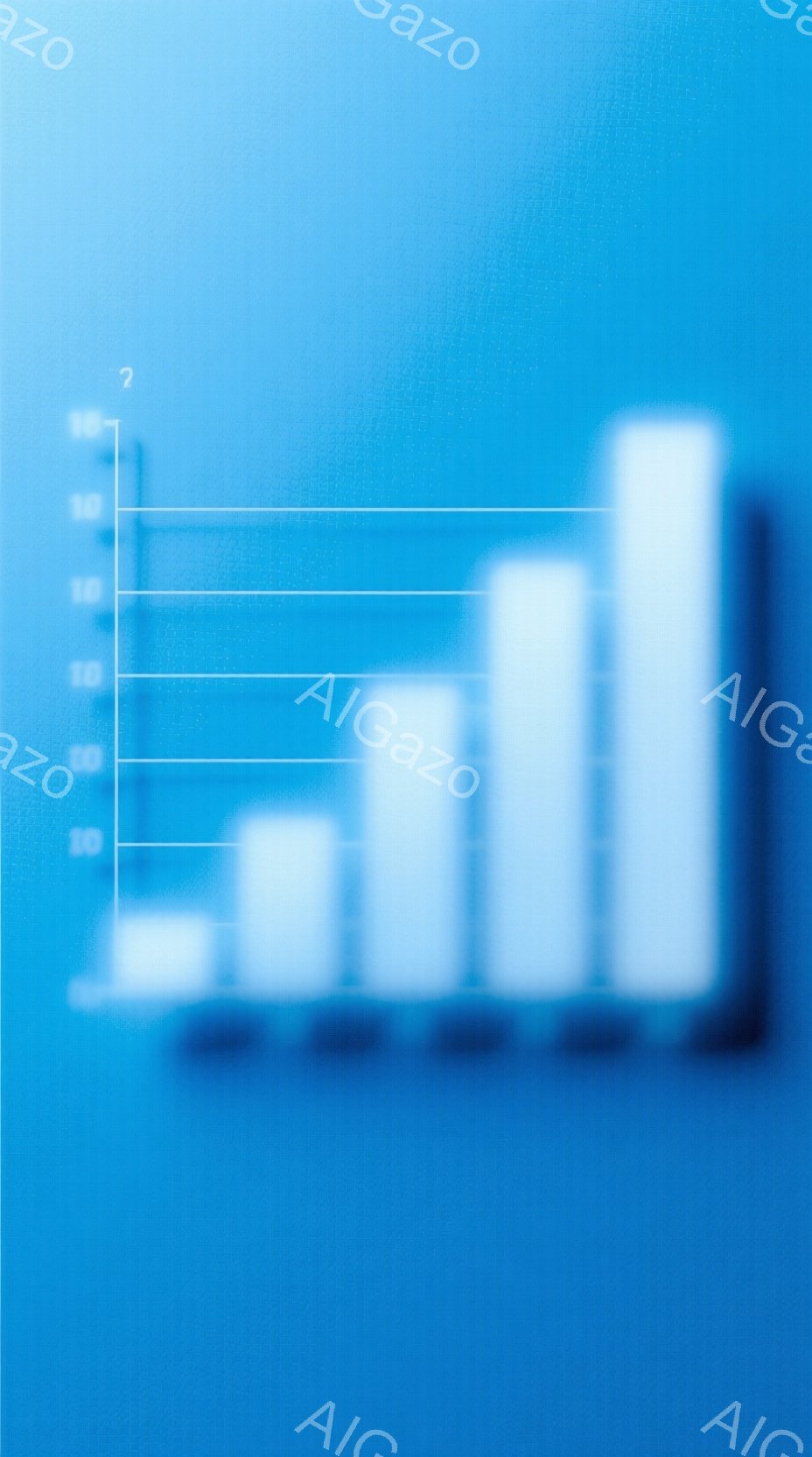 この画像は、青色の背景に描かれた棒グラフです。グラフは左から右へ徐々に高くなる５本の棒で構成され、下部には目盛りが示されています。全体的にクールでビジネスライクな雰囲気を醸し出しています。