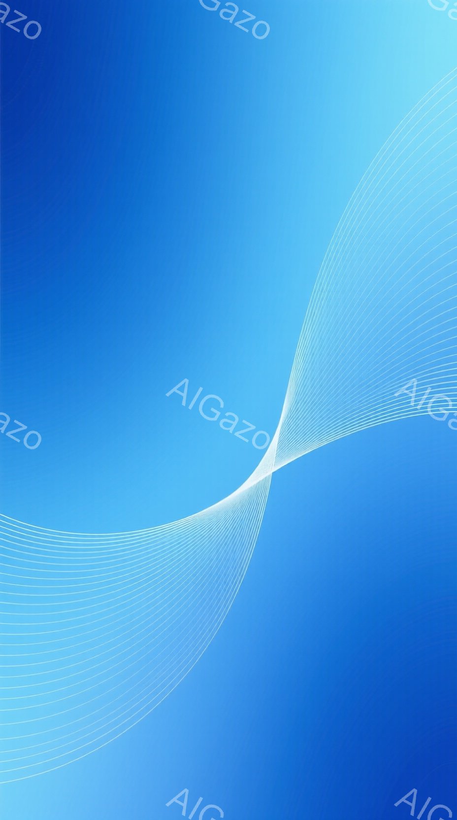 空全体がグラデーションの青色で覆われ、まるで穏やかな空と海のような印象を与えます。白い線が曲線を描き、空を舞うリボンや光の軌跡のように見えます。全体的に、静かで優雅、そして未来的な雰囲気を感じさせます。