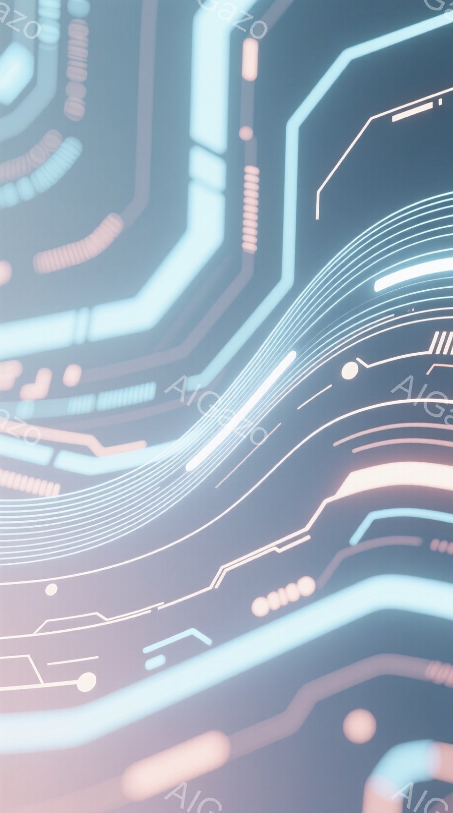 鮮やかな青と白の光が、複雑な回路図のようなパターンを描き出している。光の線は有機的で流れるような形状を持ち、未来的なテクノロジーやデジタル世界のイメージを想起させる。背景はぼやけており、光のパターンが - AI生成フリー素材