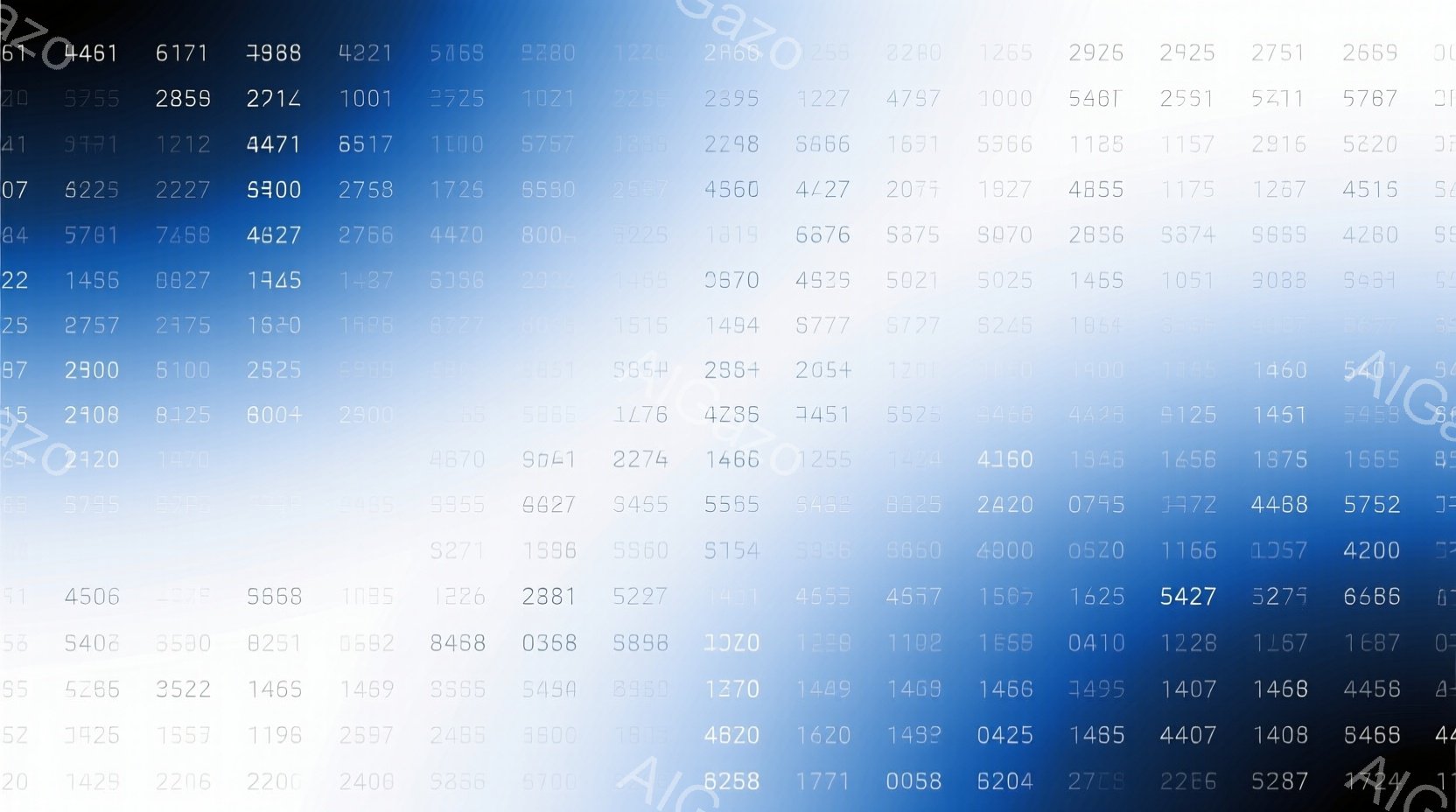 この画像は、数字で埋め尽くされた抽象的な画像であり、人物や具体的な風景は認識できません。様々な大きさの数字がランダムに配置されており、全体として混沌とした印象を与えます。背景は単色で、数字のコントラストが強調されています。