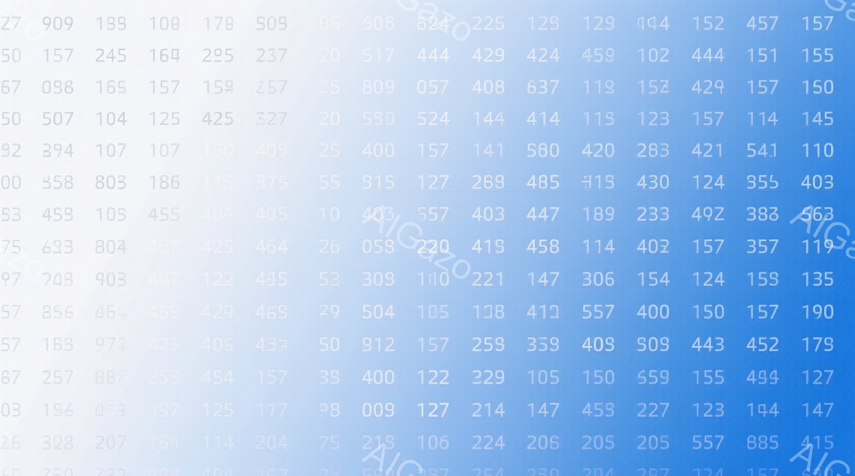 この画像は、様々な数字がランダムに配置された抽象的な構成です。数字は白文字で表示され、濃いグレーの背景に配置されています。 全体的に無秩序でありながら、何らかのコードやデータストリームのような印象を与えます。