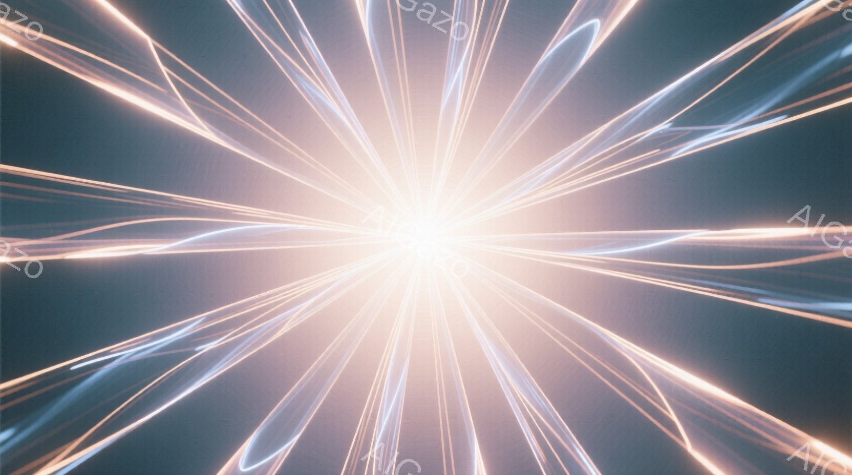 鮮やかな光が中心から放射状に広がり、まるで星が爆発するかのような印象を与える画像です。光線は青とオレンジの色調を帯びており、背景の濃いグレーに対して強いコントラストを生み出しています。全体的にダイナミ - AI生成フリー素材