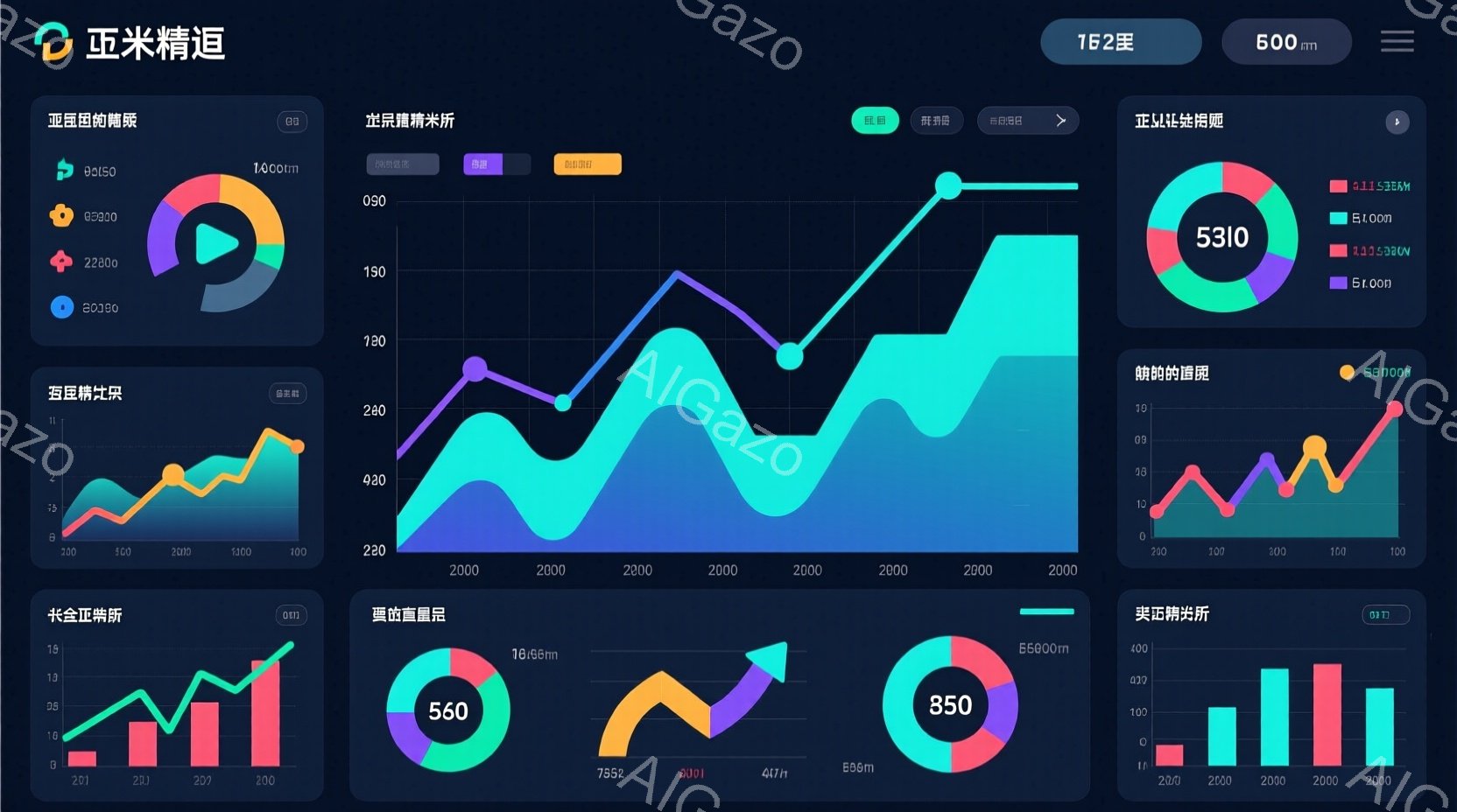 この画像は、様々なグラフが並んだデジタルな背景を持つ抽象的なデザインです。グラフは折れ線グラフ、棒グラフ、円グラフを含み、それぞれ異なる色で表示され、数値データを示唆しています。全体的に、データ分析やビジネス、テクノロジーに関連する視覚的な表現で、現代的で洗練された雰囲気です。