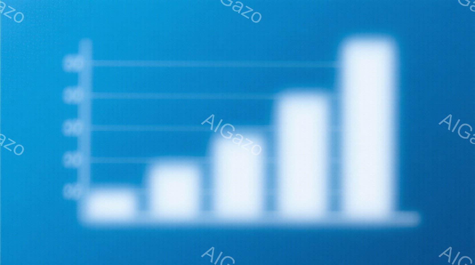 この画像は、増加傾向を示す棒グラフが描かれています。棒グラフは白で、背景は淡い青色で、データが増加するにつれて棒の高さも上がっています。全体的にシンプルで、データの視覚的な表現に焦点が当てられています。