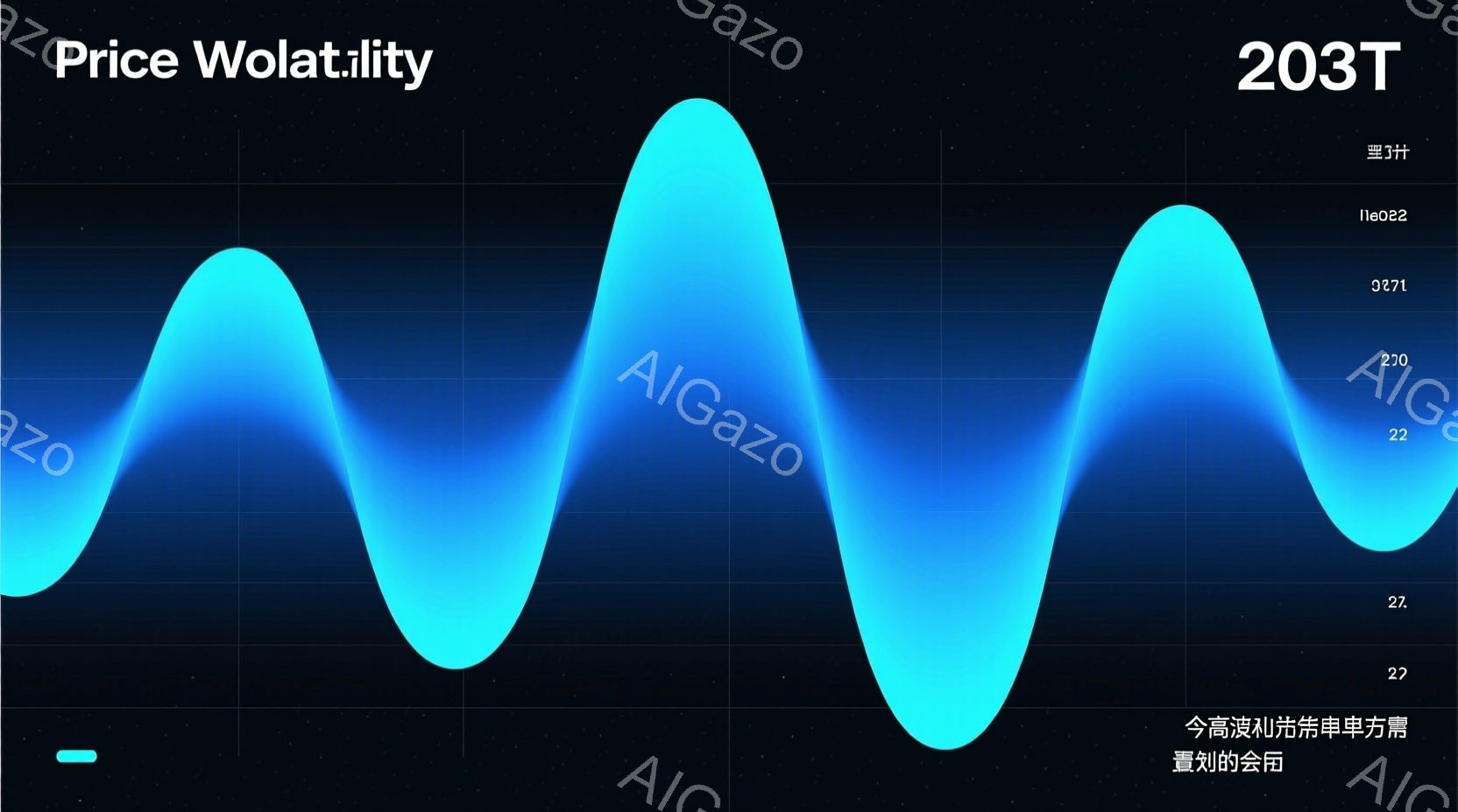 画像は、鮮やかな水色の波形が、グリッド状の背景に描かれています。波形は左右に大きく揺れ、まるで株価チャートや音声信号のように見えます。画面上部には「Price Volat-ility」というテキストと数値が小さく表示されています。