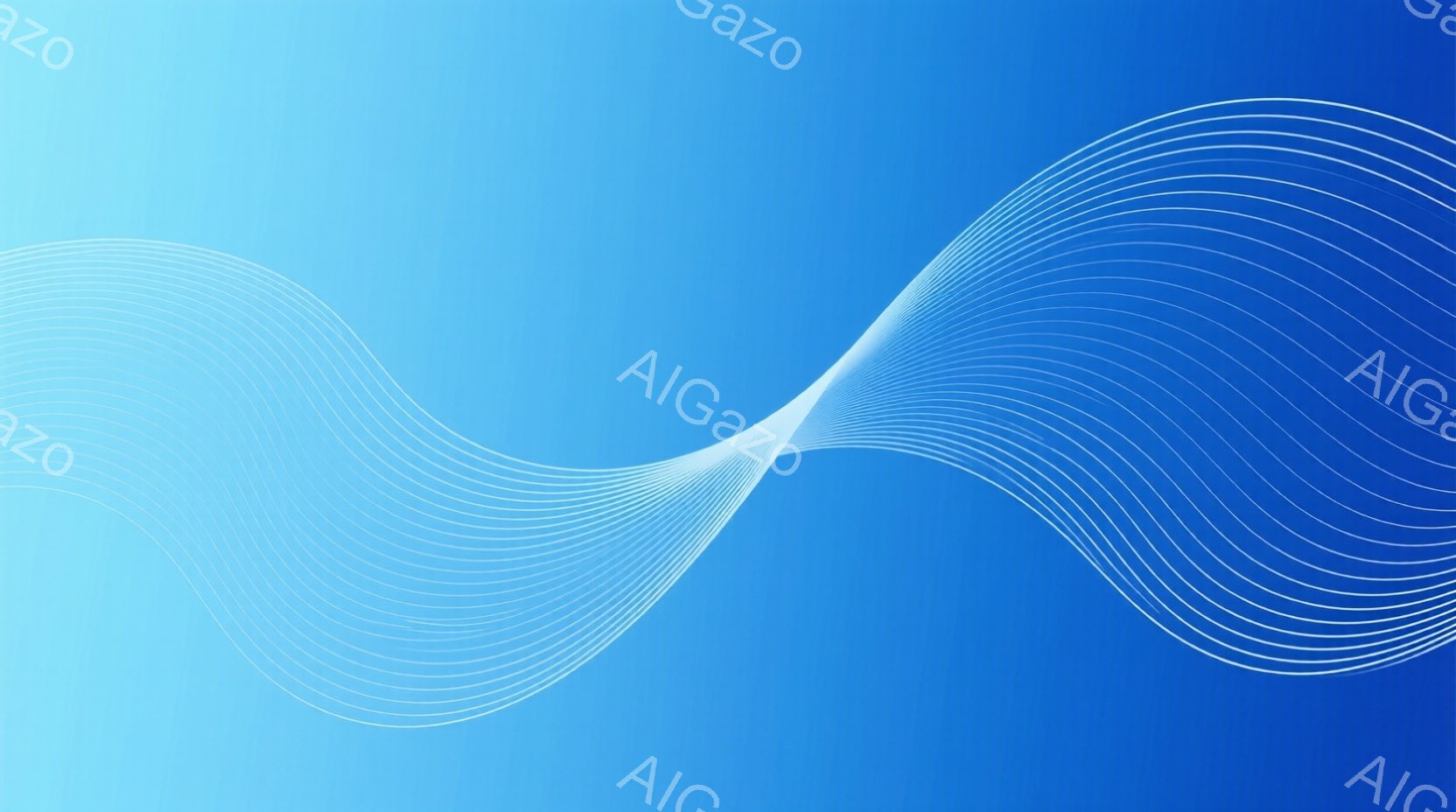 空色は滑らかにグラデーションしており、背景は統一感のある青色で統一されています。白い線が曲線的に配置され、まるで光の軌跡や波紋のような印象を与えます。全体的にシンプルで抽象的な構成であり、軽やかで流動的な雰囲気が漂っています。