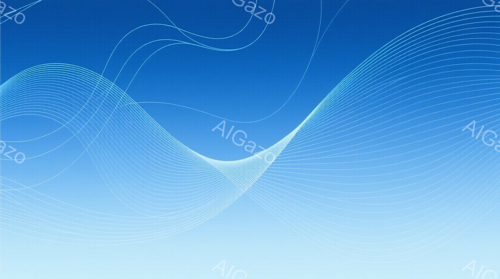 空は薄い青から濃い青へのグラデーションで、未来的な白い線が曲線的に配置されています。線は空を横切り、まるでエネルギーの流れや音の波紋を視覚化したような印象を与えます。全体として、静かで穏やかでありながら、どこか躍動感のある抽象的な雰囲気です。