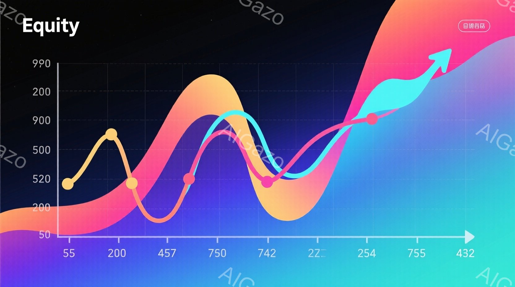 この画像は、青、オレンジ、紫の線グラフが描かれた背景です。グラフは、数字で示された横軸と、0から900までの値を示す縦軸を持ち、それぞれの線は値の変動を表しています。 全体的に、上向きのトレンドが見られ、経済的な成長や変動を表している可能性があります。