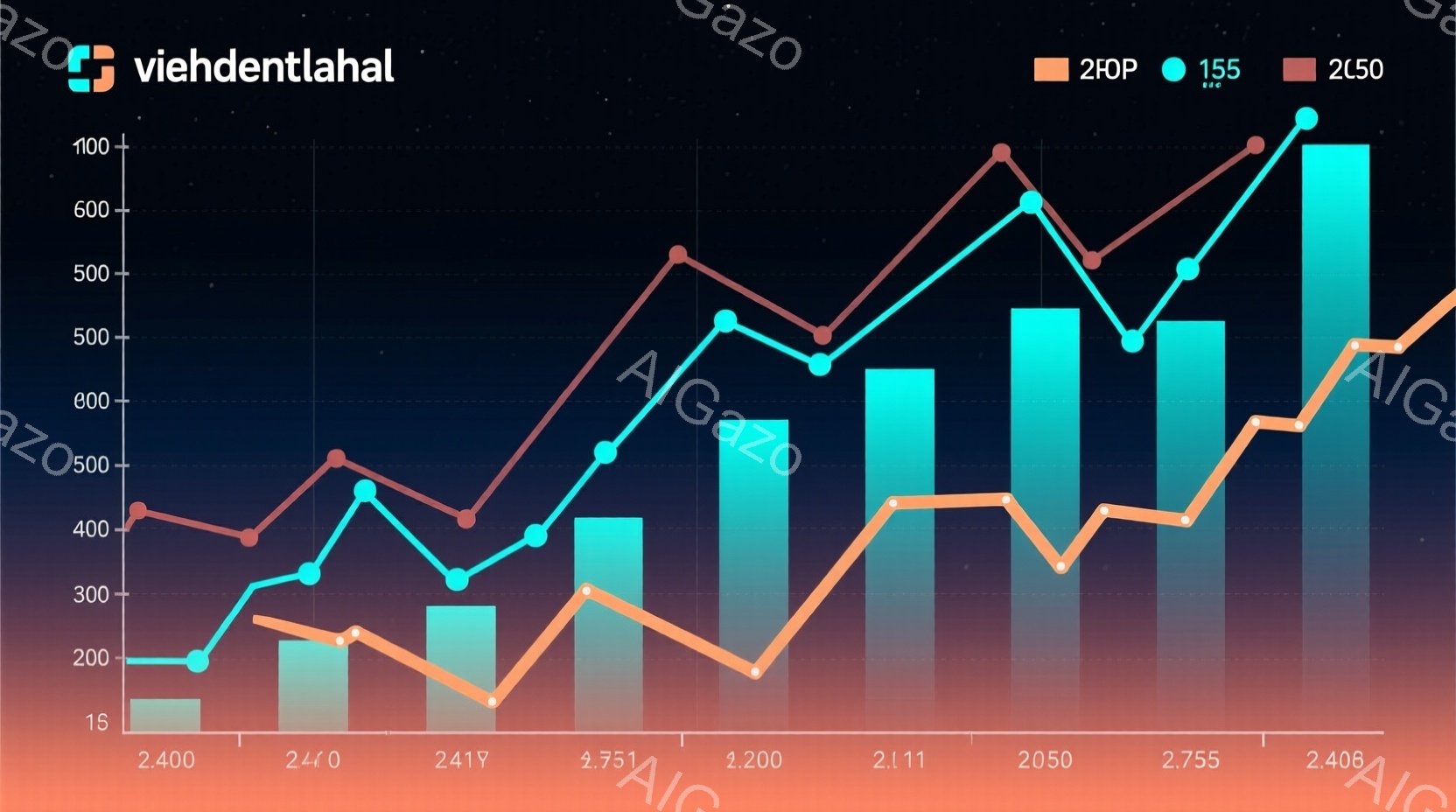 この画像は、複数の棒グラフと折れ線グラフがプロットされたチャートです。棒グラフは様々な高さで、折れ線グラフは上昇と下降を繰り返しています。全体的に、データ分析や市場トレンドを視覚的に表現したグラフであると考えられます。