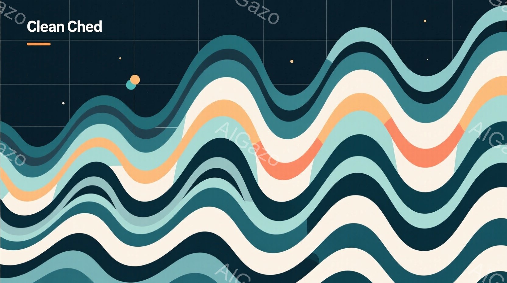 鮮やかな曲線が重なり合い、まるで波のような抽象的なパターンが全体を覆っています。背景は濃い青色で、曲線は白、オレンジ、ターコイズブルーといった色彩で構成され、躍動感と流動性を生み出しています。全体とし - AI生成フリー素材