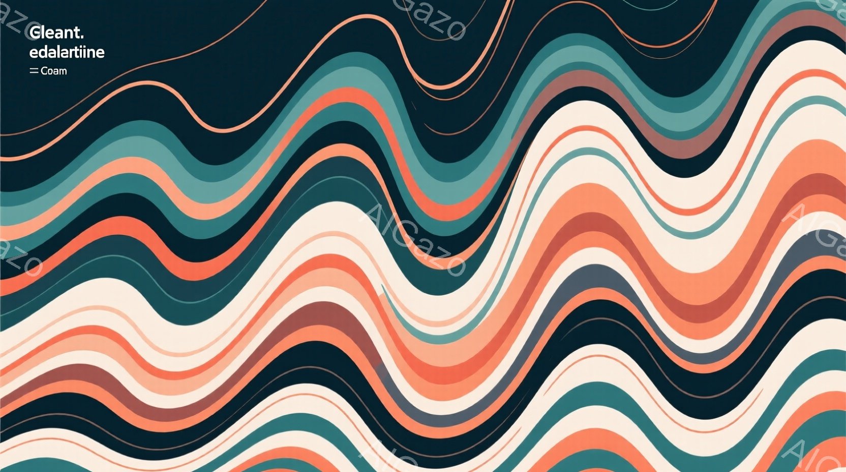 画像は、鮮やかなオレンジ、ベージュ、ダークブルー、グリーンの曲線が重なり合った抽象的な背景です。これらの曲線は、波のような動きで互いに並行して配置され、リズミカルで流動的な印象を与えます。全体として、暖かく、モダンで、ダイナミックな雰囲気を醸し出しています。