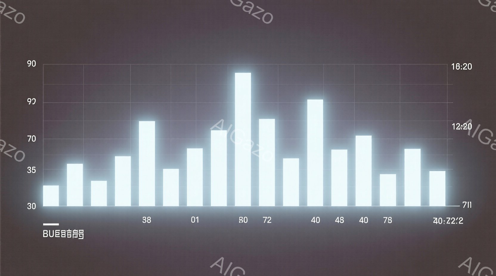 この画像は、棒グラフで構成されたシンプルな画像です。X軸には数字が並び、Y軸は数値を示しています。グラフは全体的に山型をしており、特に80と72のあたりでピークを迎えています。