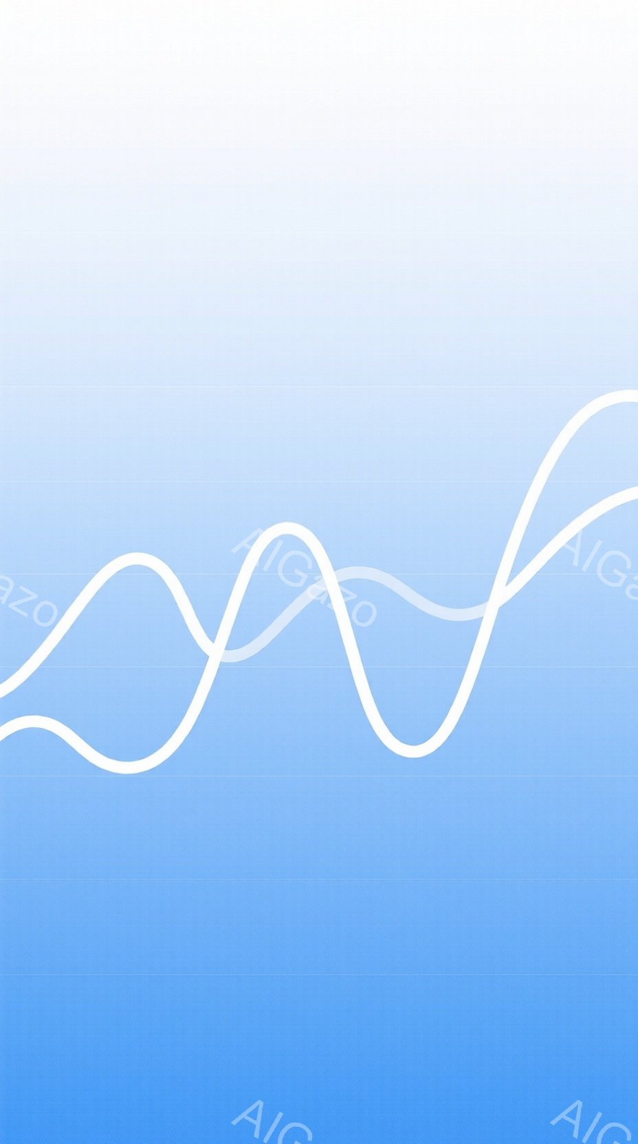 鮮やかな青から白へのグラデーションが広がる背景に、白い曲線が幾重にも重なり合って描かれています。曲線は滑らかで、まるで波や音の振動を表現しているかのように見えます。全体的に穏やかで、抽象的ながらも動きを感じさせる印象を与えます。