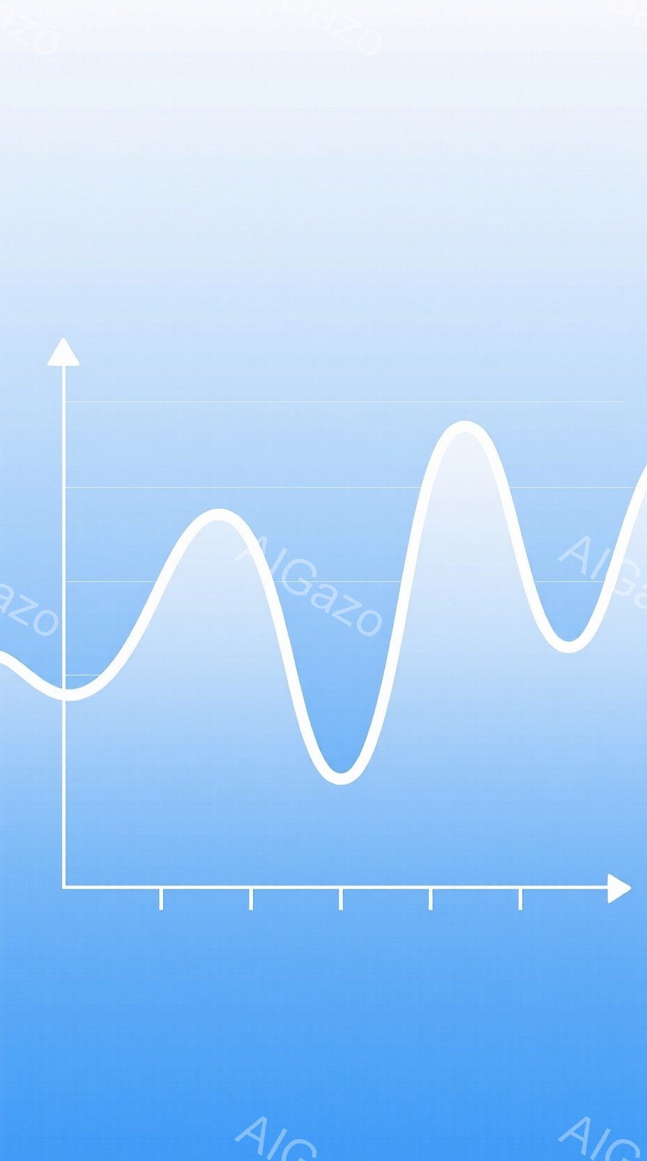 鮮やかな青色のグラデーションを背景に、白い波線が描かれたシンプルな画像です。波線は横軸に沿って起伏しており、グラフや波の動きを連想させます。全体的に穏やかで、抽象的な雰囲気が漂っています。