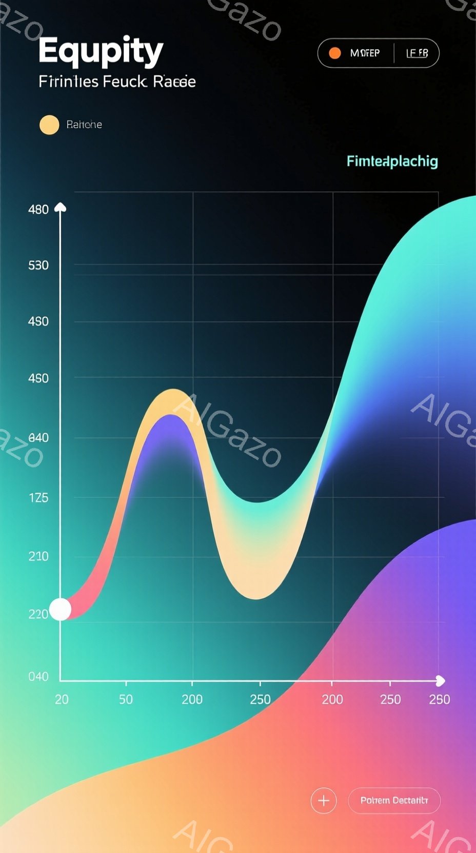 この画像は、背景がグラデーションの青と緑のグラフを示しています。グラフは曲線を描き、数値軸が左側に表示され、下部には数値の目盛りが表示されています。全体的に滑らかでダイナミックな印象を与え、データ分析や視覚化に使用されているように見えます。