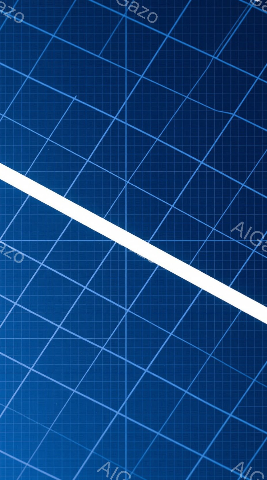 鮮やかな青色の背景に、等間隔に並んだ細かい正方形の格子模様が広がっています。画面を対角線状に走る太い白い線が、背景の格子と交わり、視覚的なアクセントとなっています。全体的にクリーンで抽象的な印象を与える画像です。