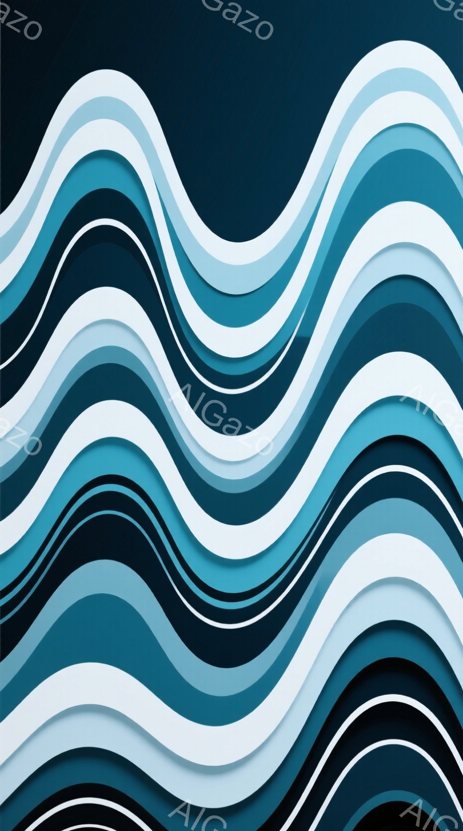 鮮やかな青色の層状の波状のデザインが画面全体を占めています。各層は微妙に異なる色合いで、光沢のある質感と立体感を生み出しています。背景は濃い青色で、波のコントラストを強調し、奥行きのある視覚効果を作り出しています。