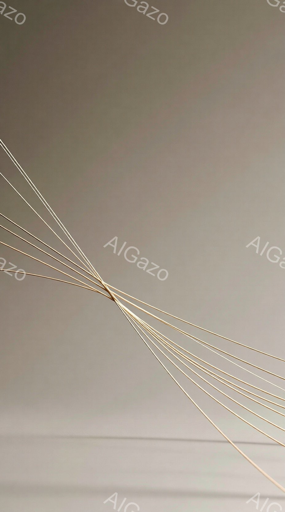 画面には、明るい茶色の背景を背景に、多数の細い線が放射状に広がっている様子が描かれています。線は全て同じ色調で、まるで光線が一点から広がっているかのような印象を与え、ミニマルで抽象的な構成が特徴です。全体的に静かで穏やかな雰囲気であり、光と影のコントラストが強調されています。