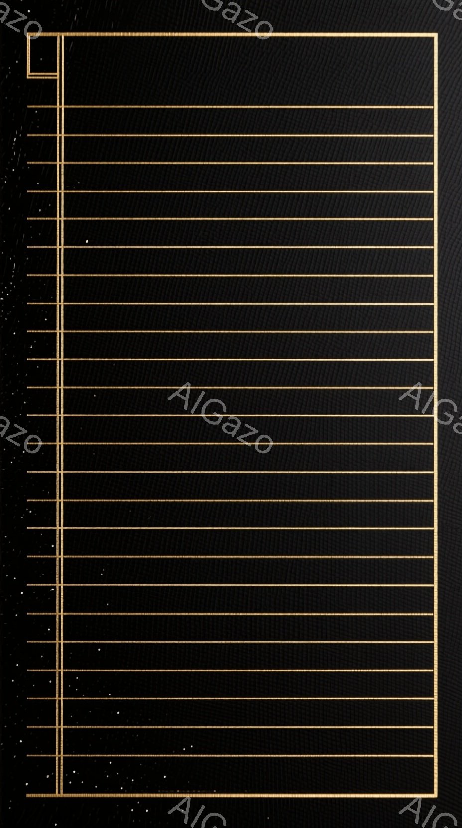 この画像は、暗い背景に金色の水平線が多数並んだ抽象的なデザインです。線は均等に間隔が空いており、わずかに光沢があり、神秘的な雰囲気を醸し出しています。全体として、洗練されたモダンな印象を与える幾何学的なパターンです。