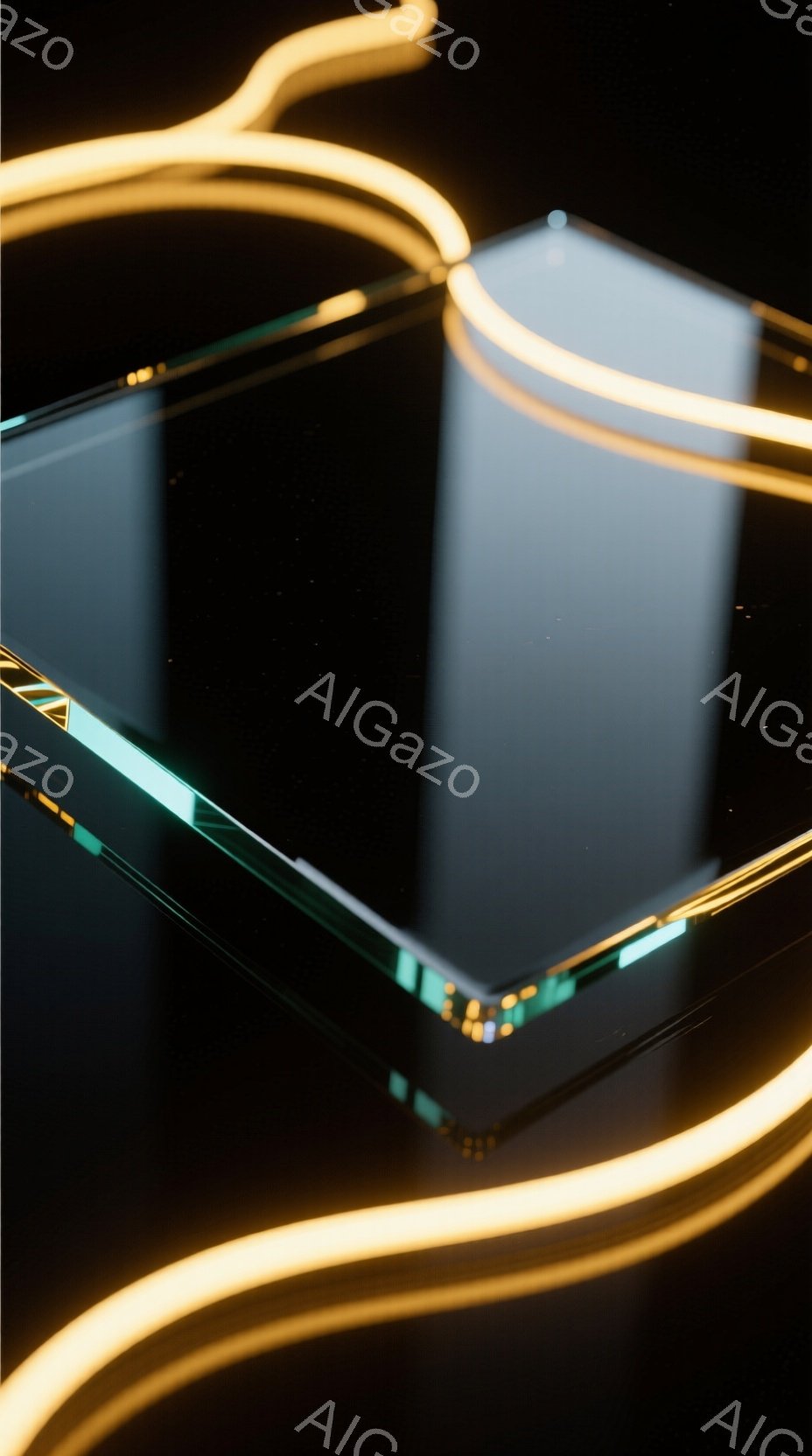 暗闇の中に、ネオンライトのような光る線が複雑に絡み合い、未来的な空間を形作っている。光の線は、角度のある黒い立方体を囲み、内部には青色の光が点在し、コントラストを際立たせている。全体的に、サイバーパン - AI生成フリー素材