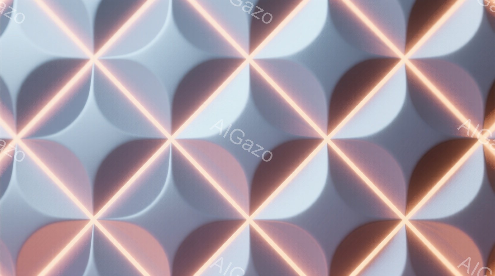 この画像は、白と淡いピンク色の円が規則的に並んだテクスチャで構成されています。円はやや立体的に表現され、光沢のある質感を持っています。明るいオレンジ色の光の線が、円の間を斜めに交差しており、未来的な印象を与えています。