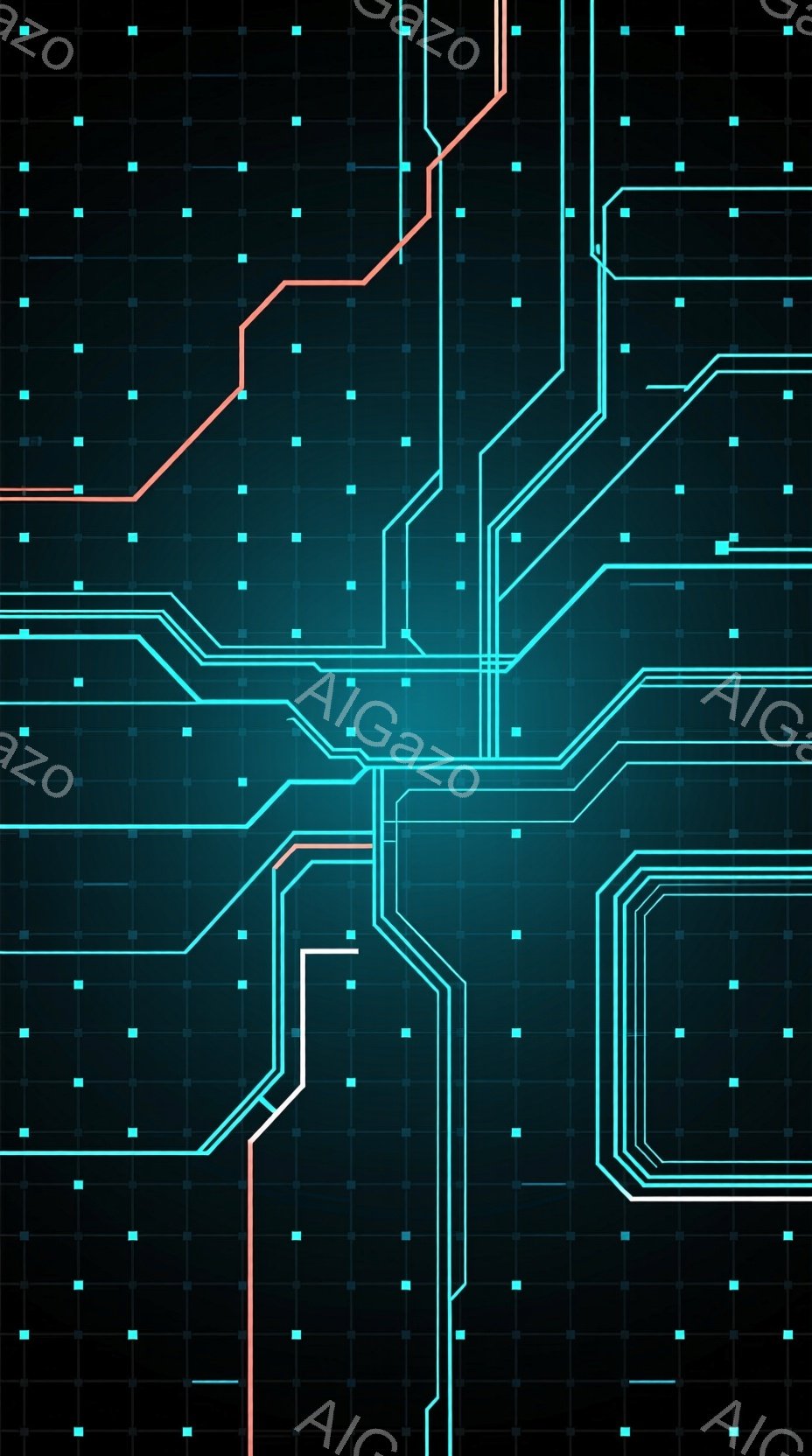 この画像は、暗い背景にネオンカラーの回路線が複雑に描かれた抽象的なデザインです。青と赤の線が交差しており、デジタルな未来都市やサイバー空間を想起させます。全体的にクールでテクノロジー感あふれる雰囲気で - AI生成フリー素材