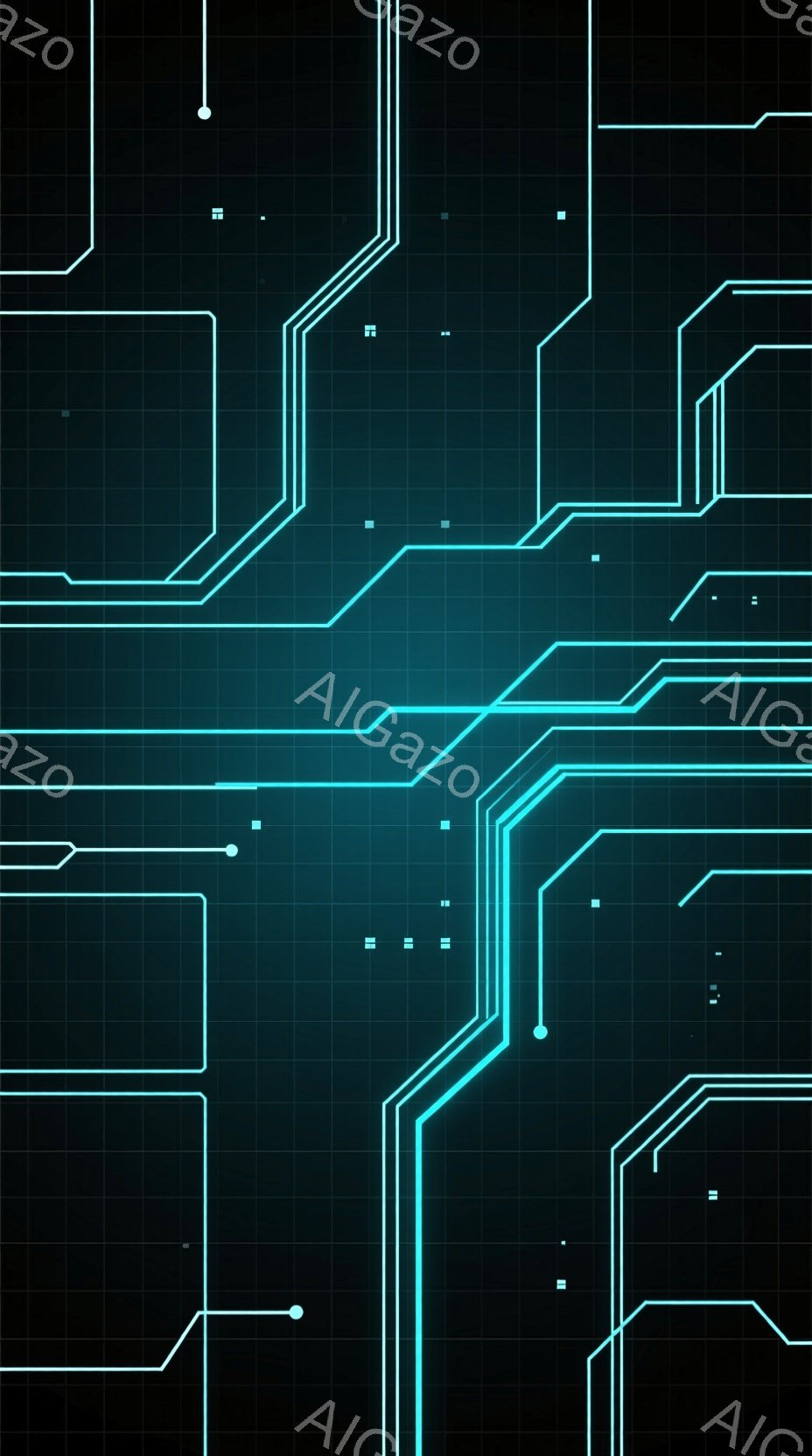 この画像は、暗い背景にネオンブルーの回路パターンが描かれた抽象的なデザインです。線は複雑に交差し、まるで電子回路やデータフローを表現しているかのようです。全体的に未来的で、テクノロジーを感じさせる雰囲 - AI生成フリー素材