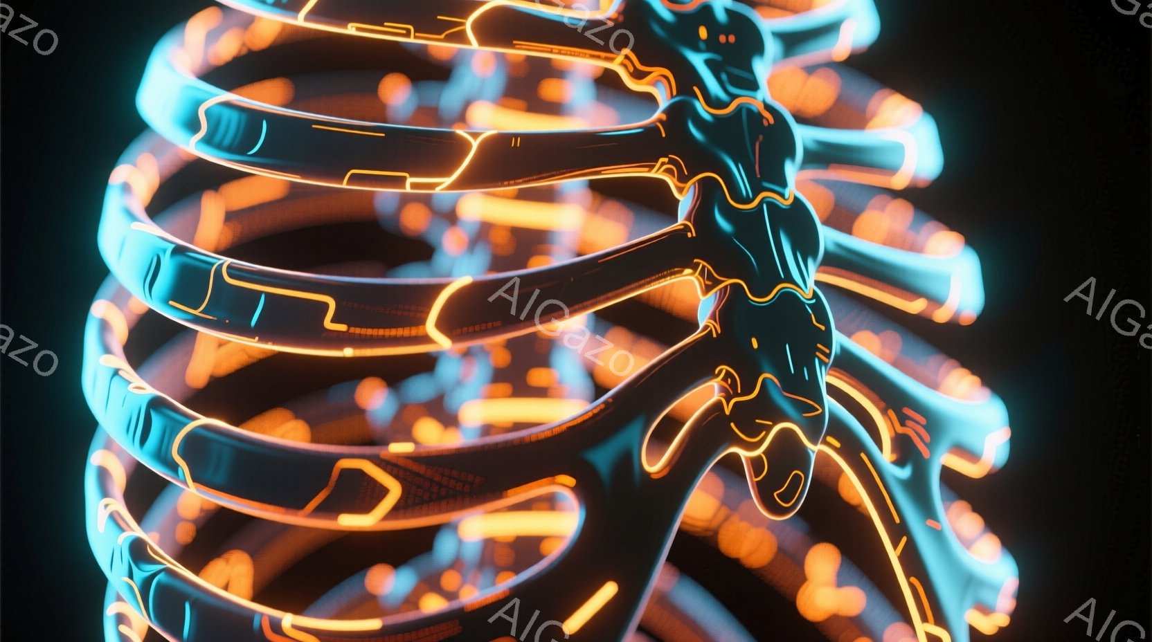 この画像は、ネオンライトで描かれた未来的な人物像が特徴的です。人物は黒いシルエットで、光る線状の装飾が施された服を着ており、スタイリッシュで神秘的な雰囲気を醸し出しています。背景には、同じネオンライトで構成された幾何学的な形状が渦を巻いており、サイバーパンク的な世界観を強調しています。