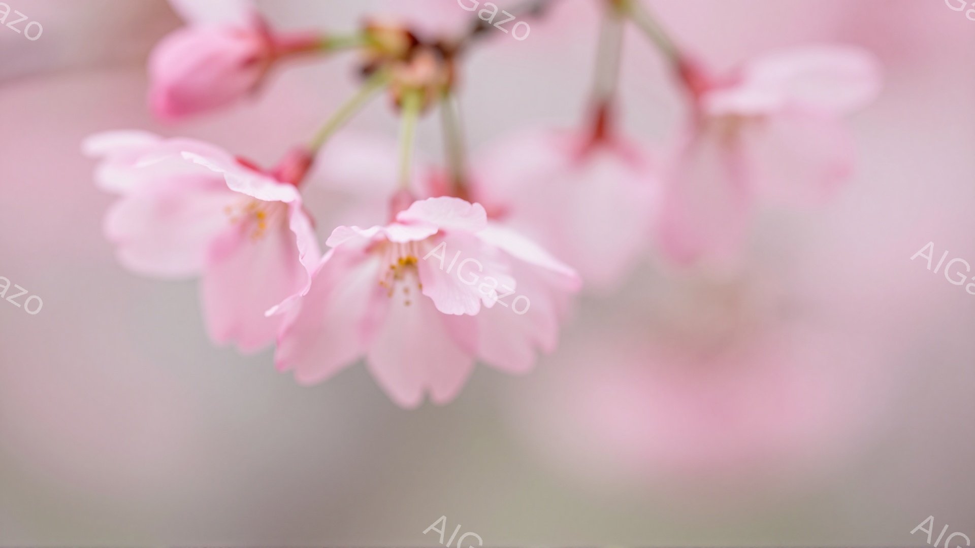 桜の花が咲き誇り、淡いピンク色が目に優しい一枚です。背景はぼやけており、桜の花の美しさが際立っています。春の穏やかな暖かさと、花の儚さが感じられる、柔らかな雰囲気の写真です。