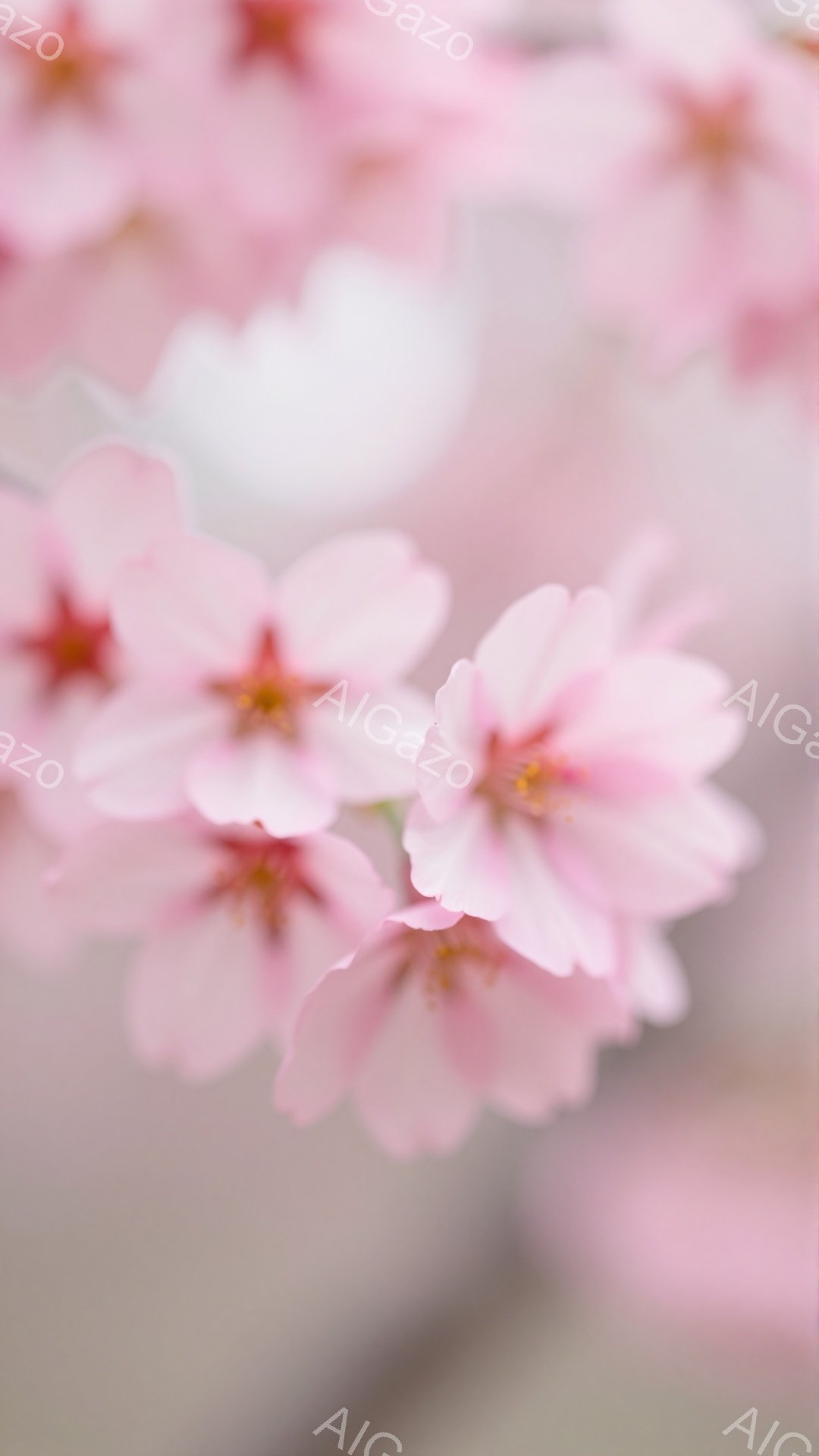 桜の花びらが鮮やかなピンク色で、背景はぼやけて春の暖かさを感じさせます。花びらは繊細で、中心部の黄色い花粉がアクセントになっています。全体的に柔らかい光が差し込み、優しい春の訪れを表現しています。