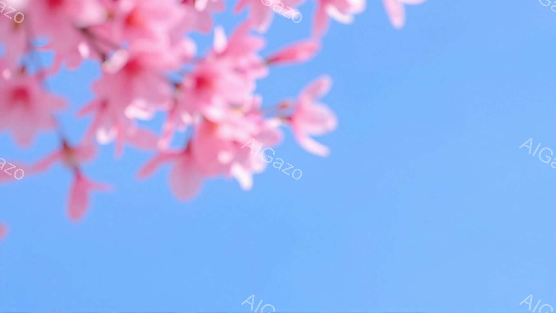 鮮やかな青空を背景に、桜の花が咲き乱れている様子が捉えられています。淡いピンク色の花びらが、春の暖かさと優しさを感じさせます。背景には何も建物や風景は見えず、花そのものが主役となり、穏やかで幻想的な雰 - AI生成フリー素材