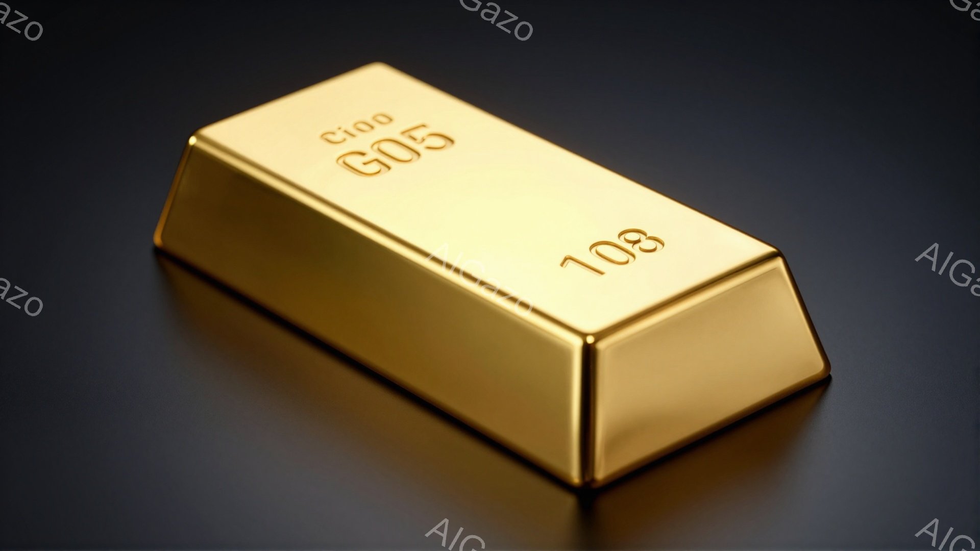 黄金色の延べ棒が、暗い背景の上に置かれています。表面には「100」という数字が刻印されており、光沢があり、まるで本物の金貨のようです。全体的に重厚感と富裕さを感じさせる、シンプルな構成の画像です。